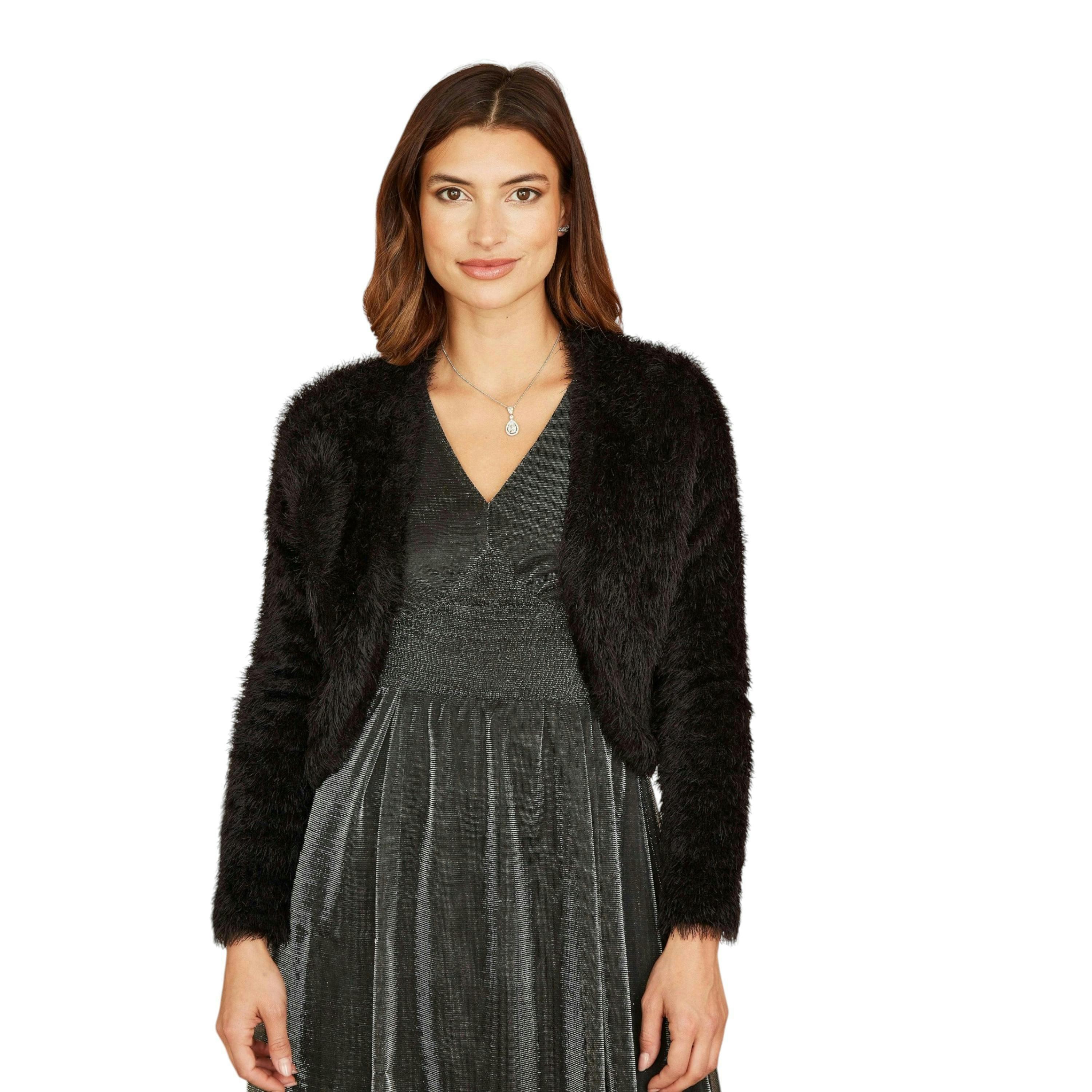 Yumi Black Eyelash Knit Bolero , view 1 of 6