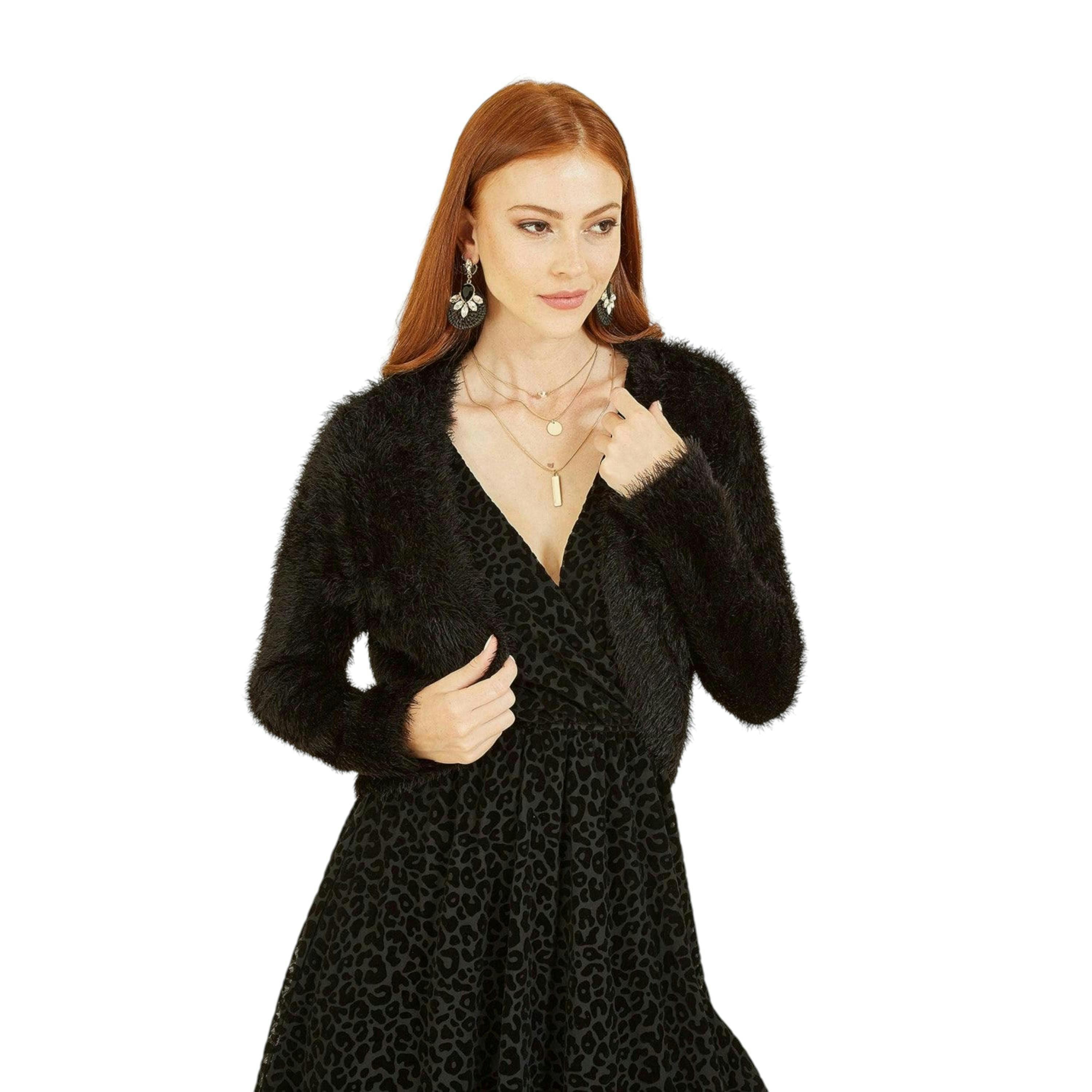 Yumi Black Eyelash Knit Bolero , view 4 of 6