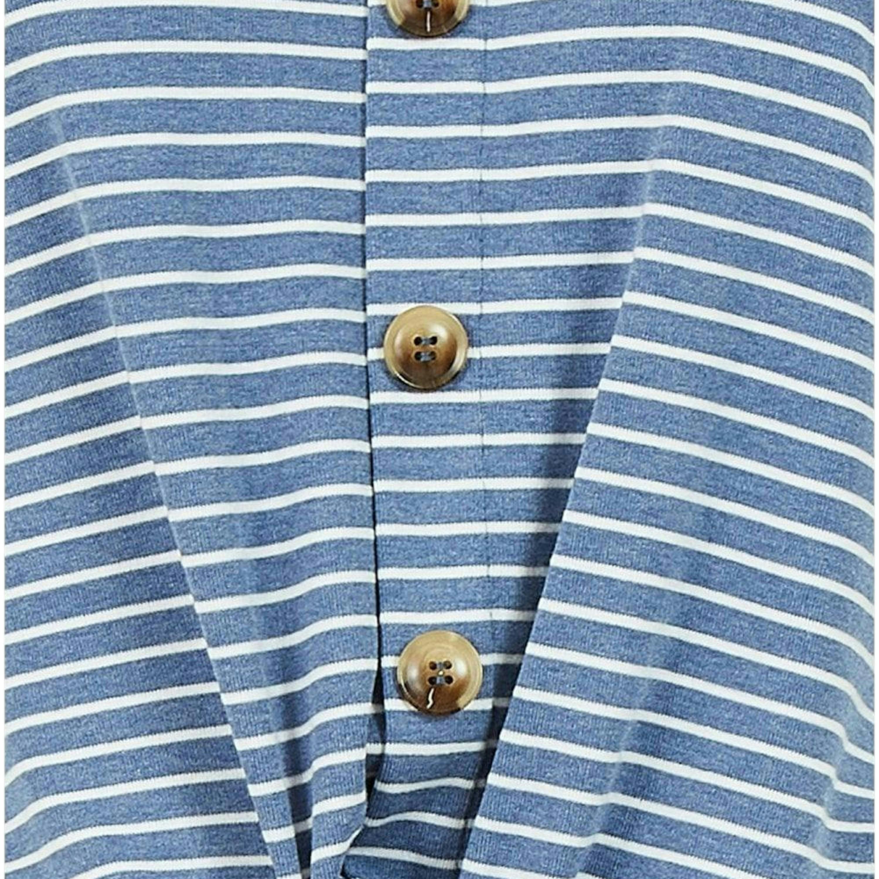 Yumi Blue Striped Jersey Button Detail Top , view 6 of 6