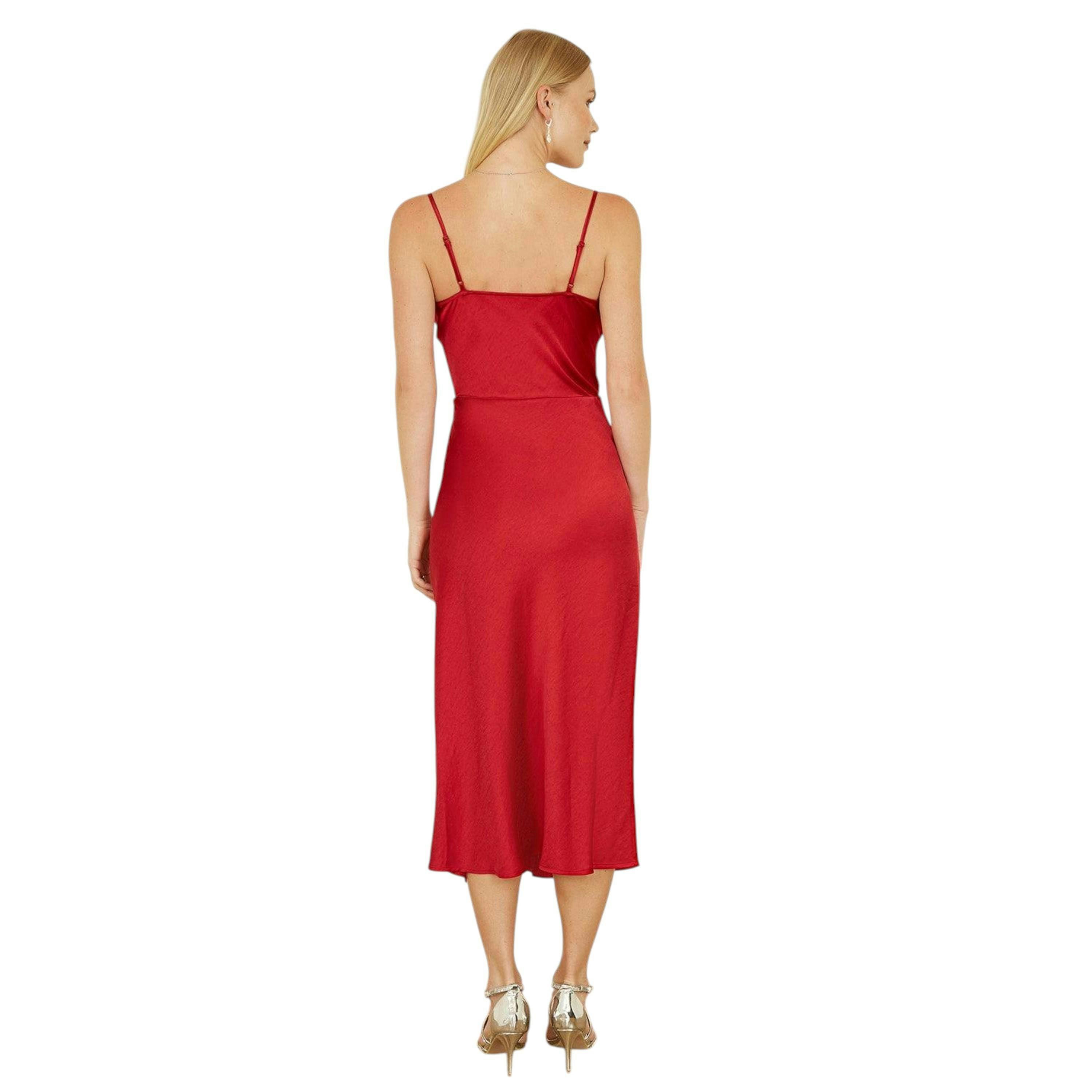 Yumi Red Satin Cowl Neck Midi Slip Dress , view 4 of 4