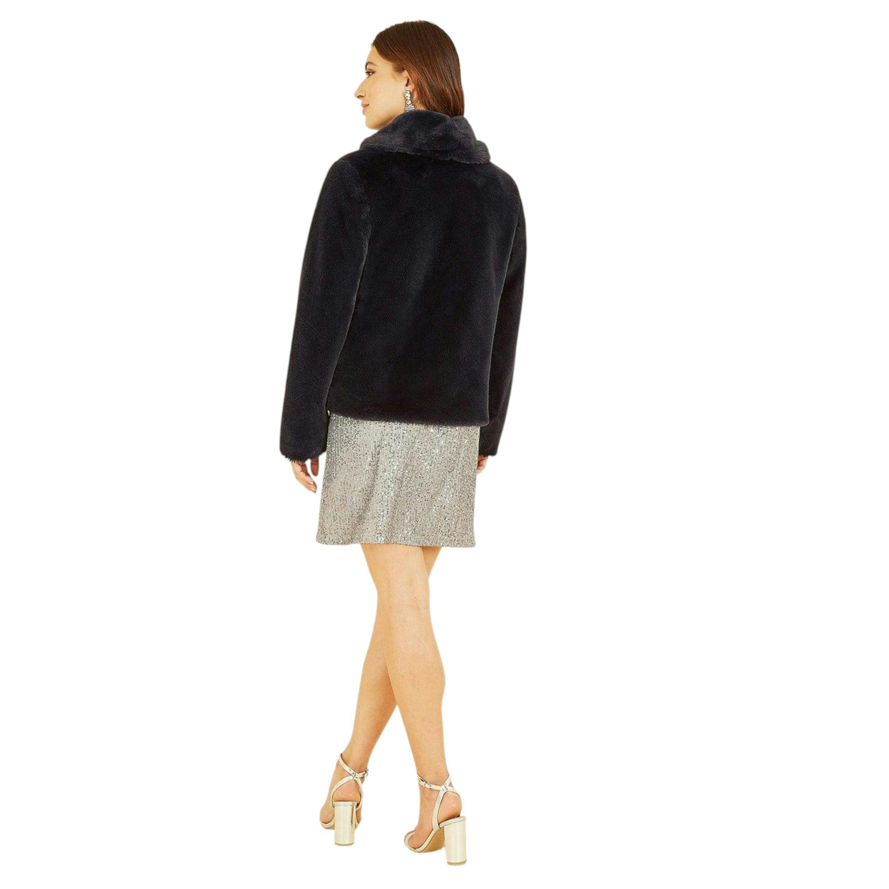 Yumi Black Short Wrap Faux Fur Coat , view 4 of 4