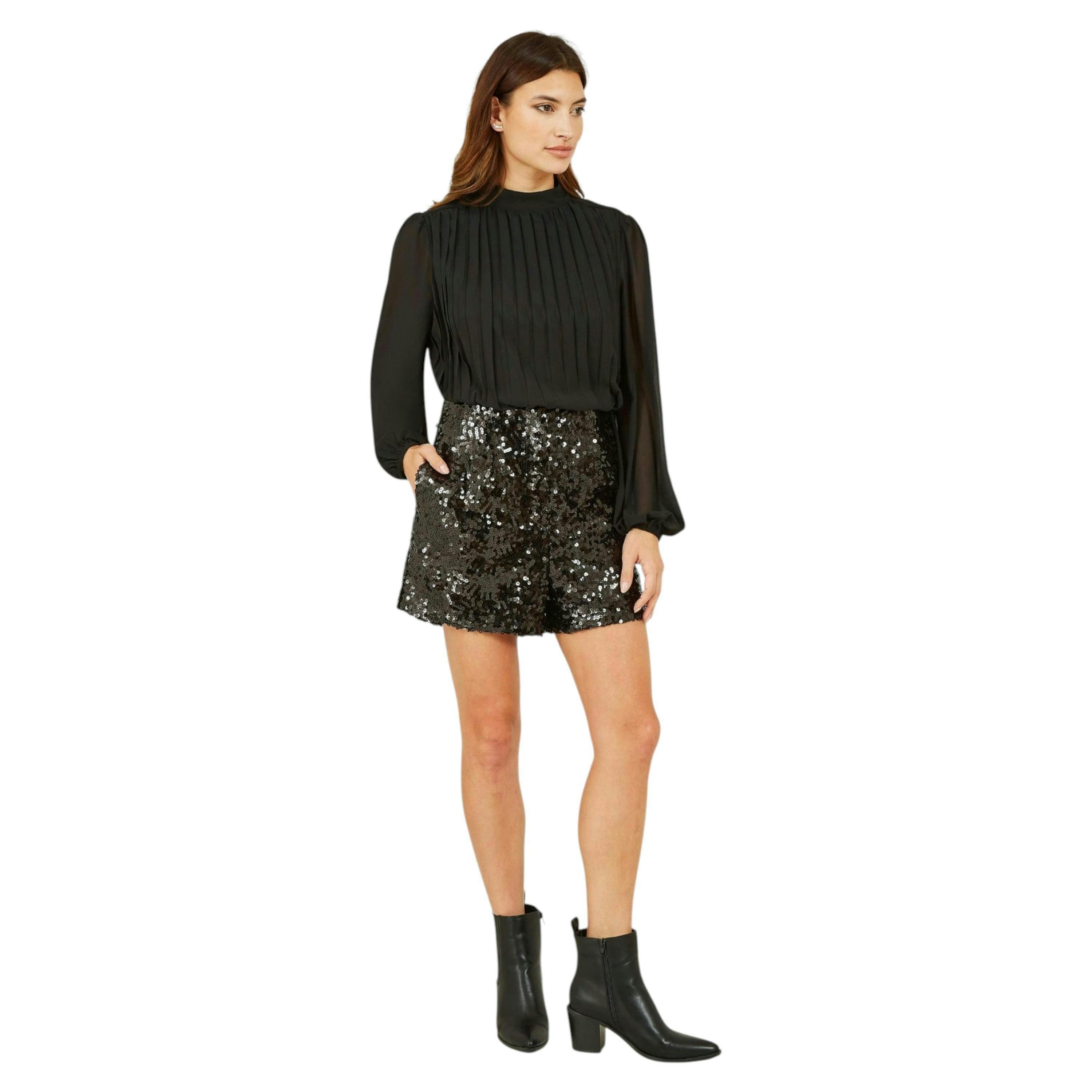 Yumi Black Sequin Mini Shorts , view 1 of 3