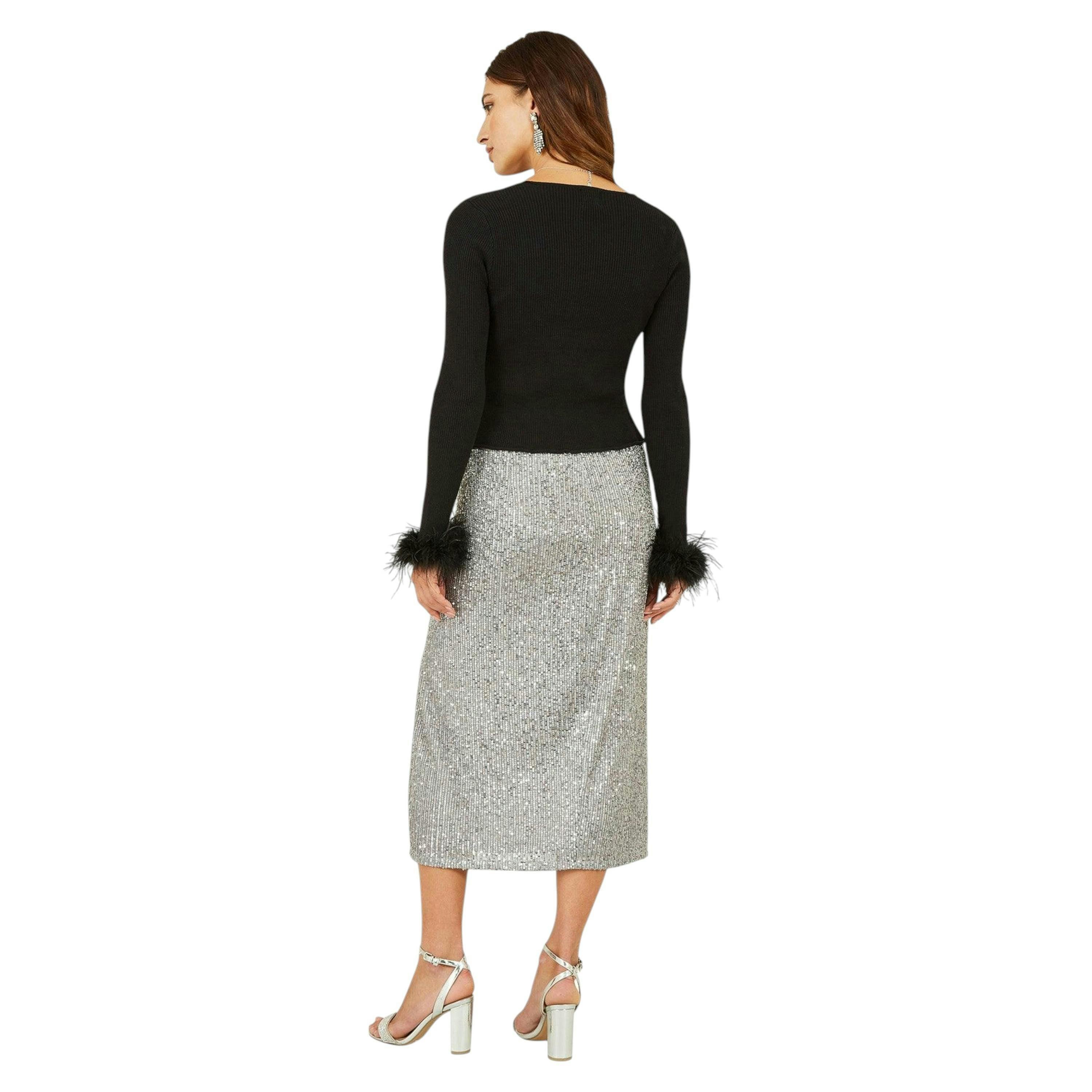 Yumi Black Ribbed Bolero With Feather Cuffs , view 3 of 4