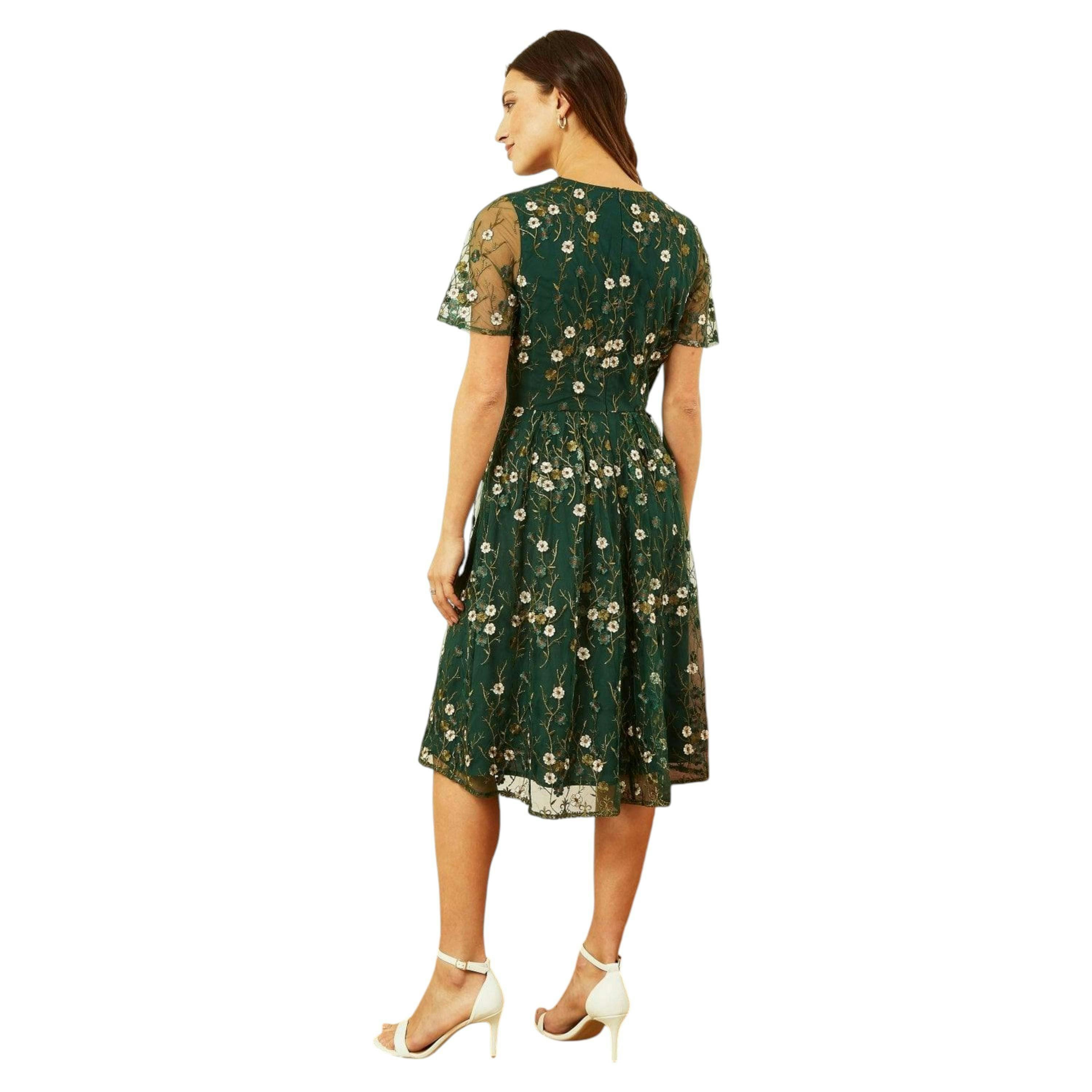 Yumi Green Embroidered Floral Skater Dress , view 4 of 5
