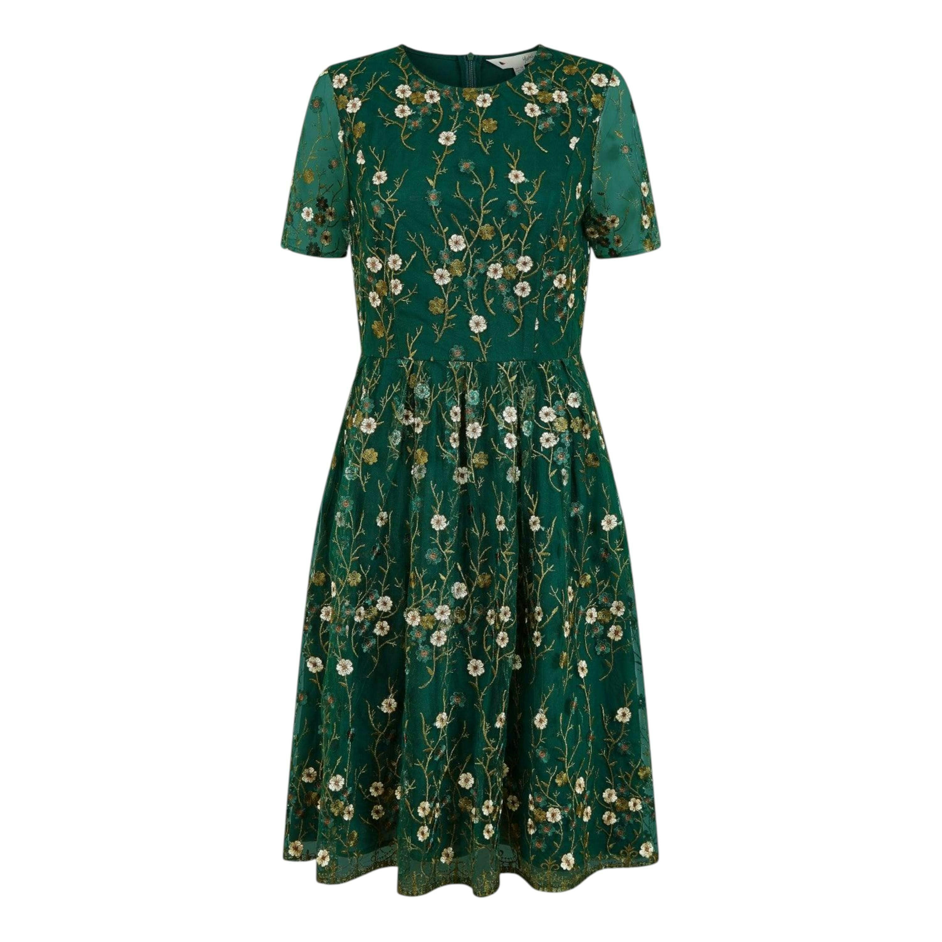 Yumi Green Embroidered Floral Skater Dress , view 5 of 5