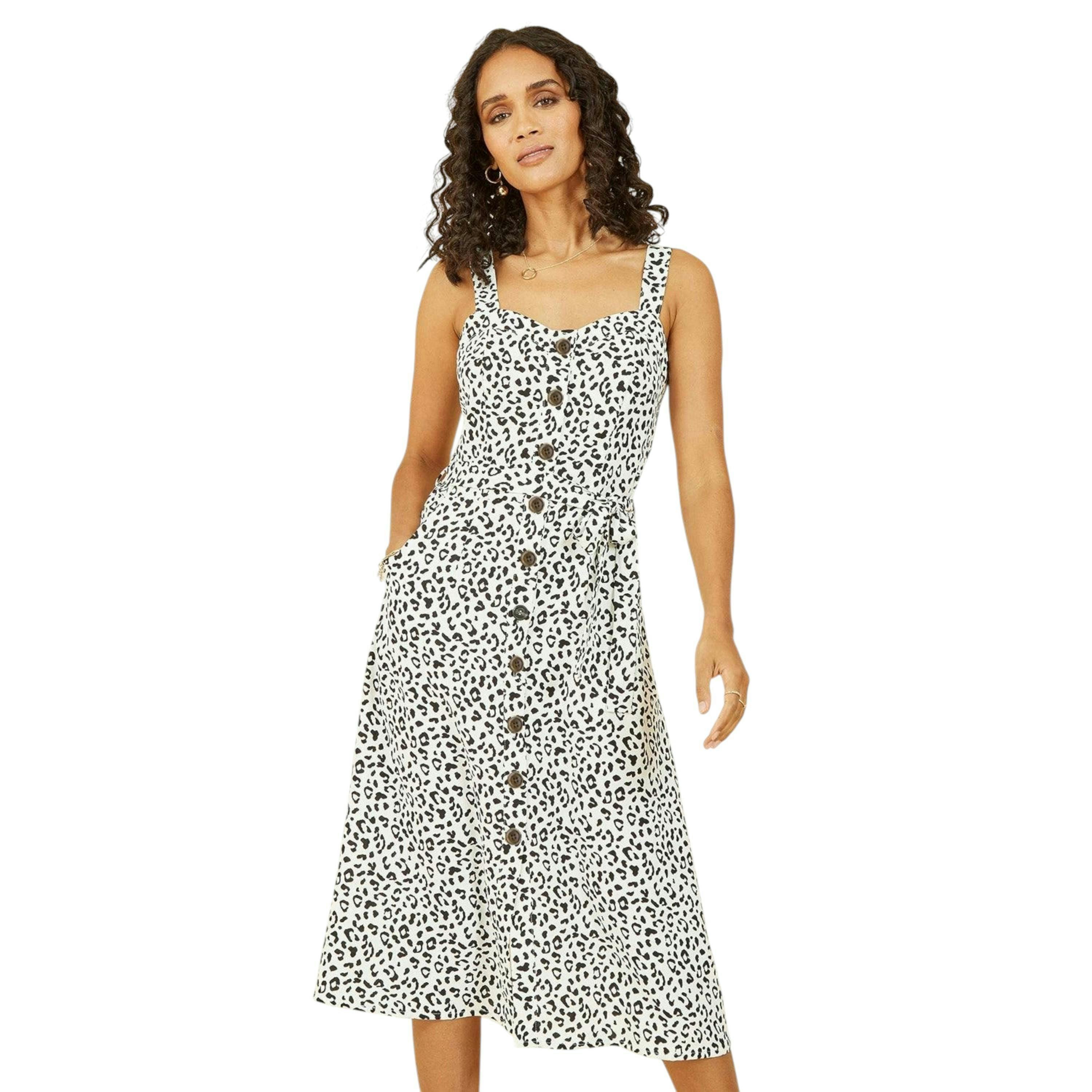 Yumi White Animal Print Button Up Sundress , view 1 of 4