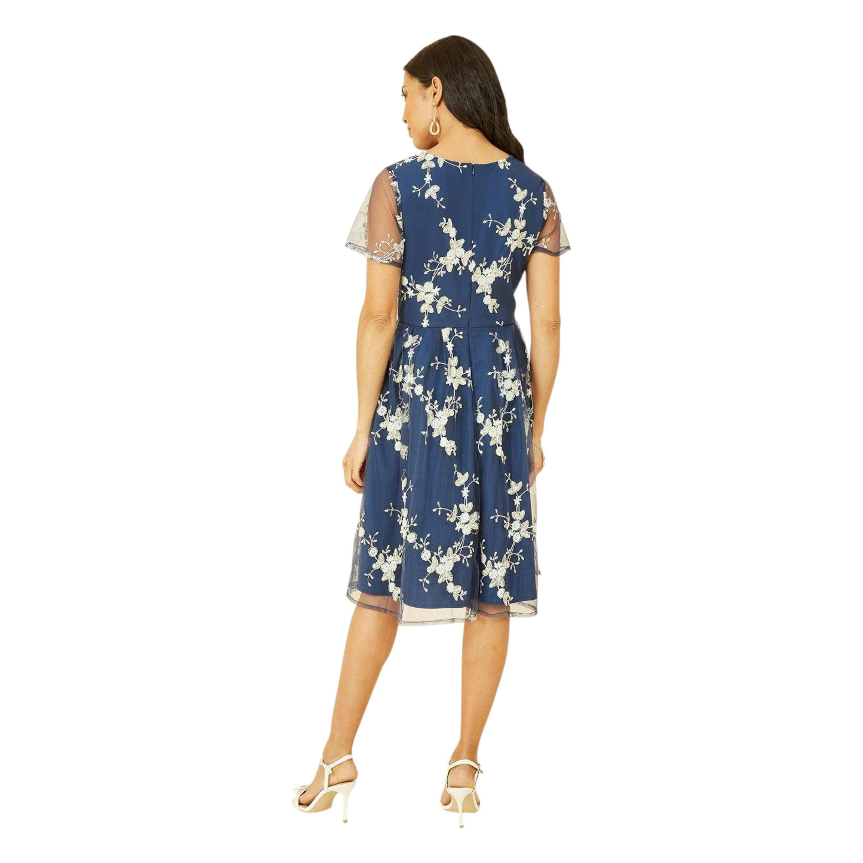 Yumi Navy Embroidered Floral Skater Dress , view 5 of 6