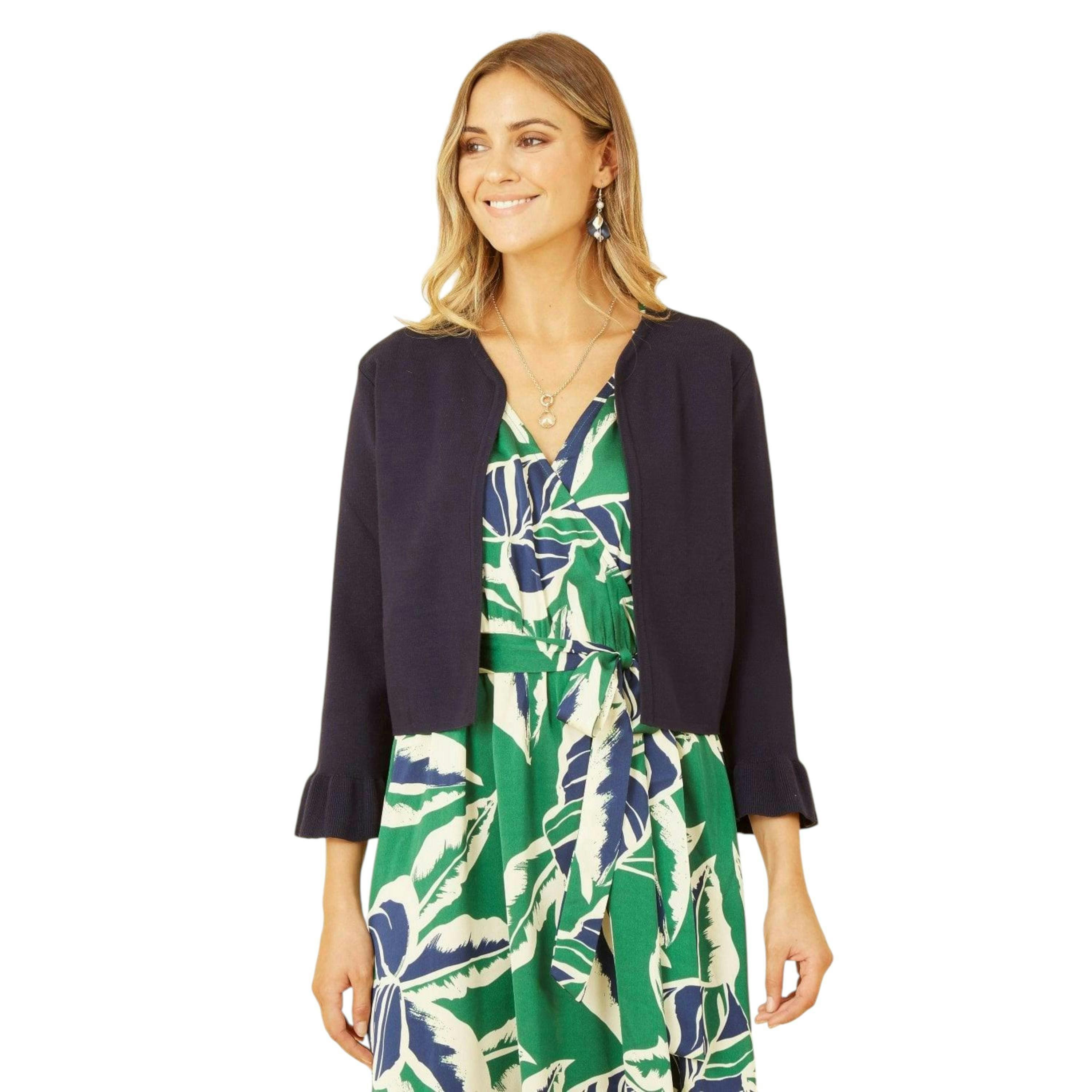 Yumi Navy Cropped Cardigan With Bell Sleeves , view 1 of 5