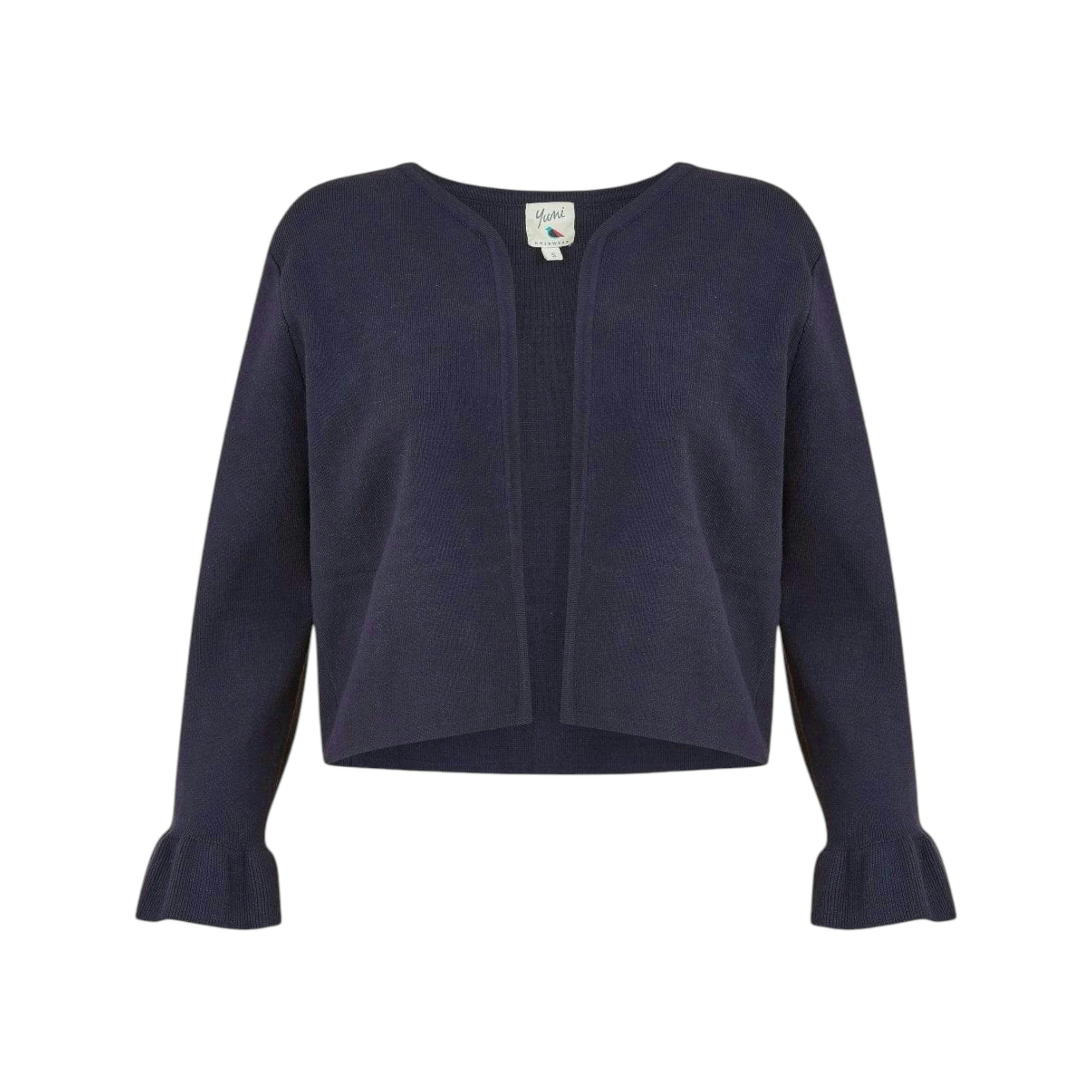 Yumi Navy Cropped Cardigan With Bell Sleeves , view 4 of 5
