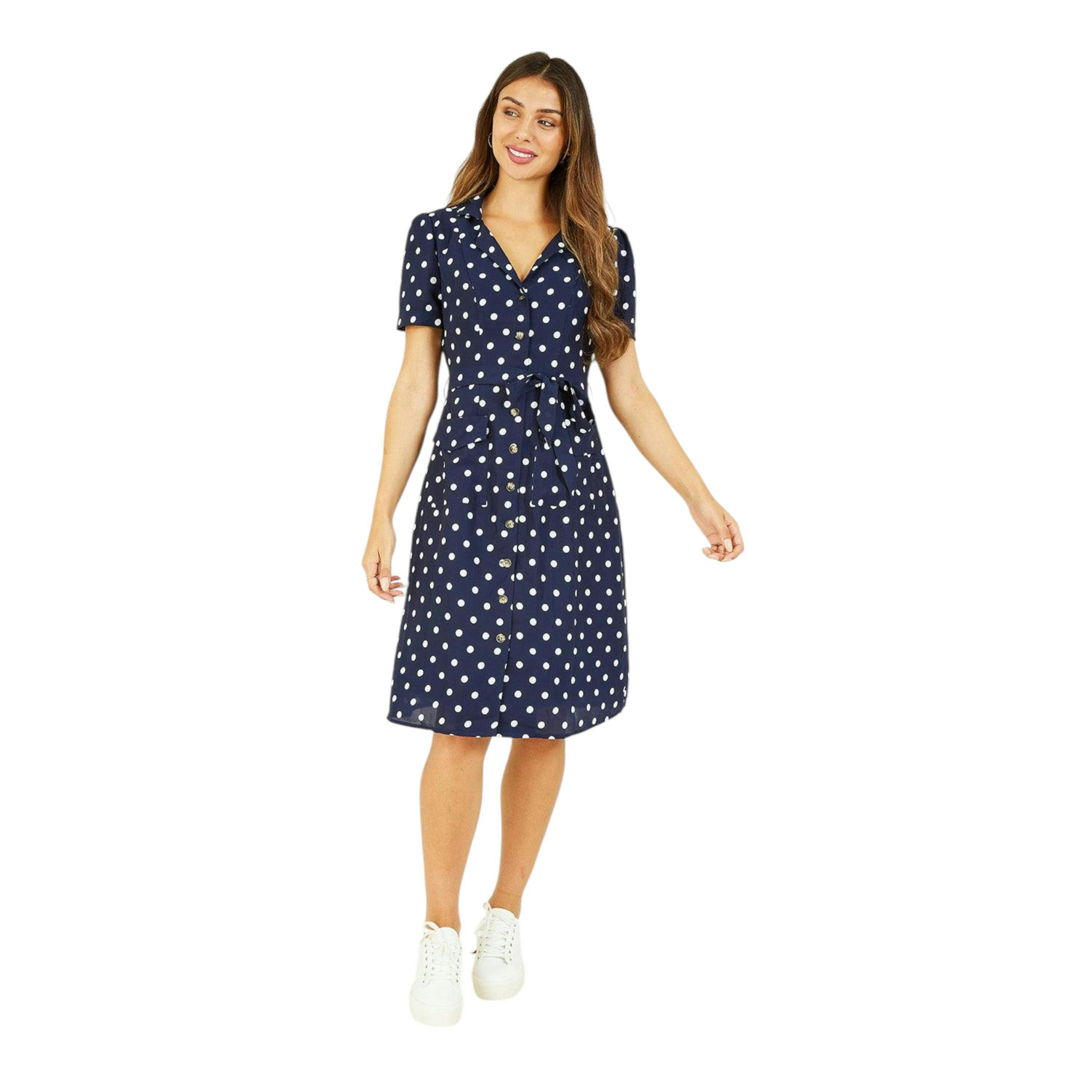 Navy Spot Retro Shirt Dress , view 1 of 4