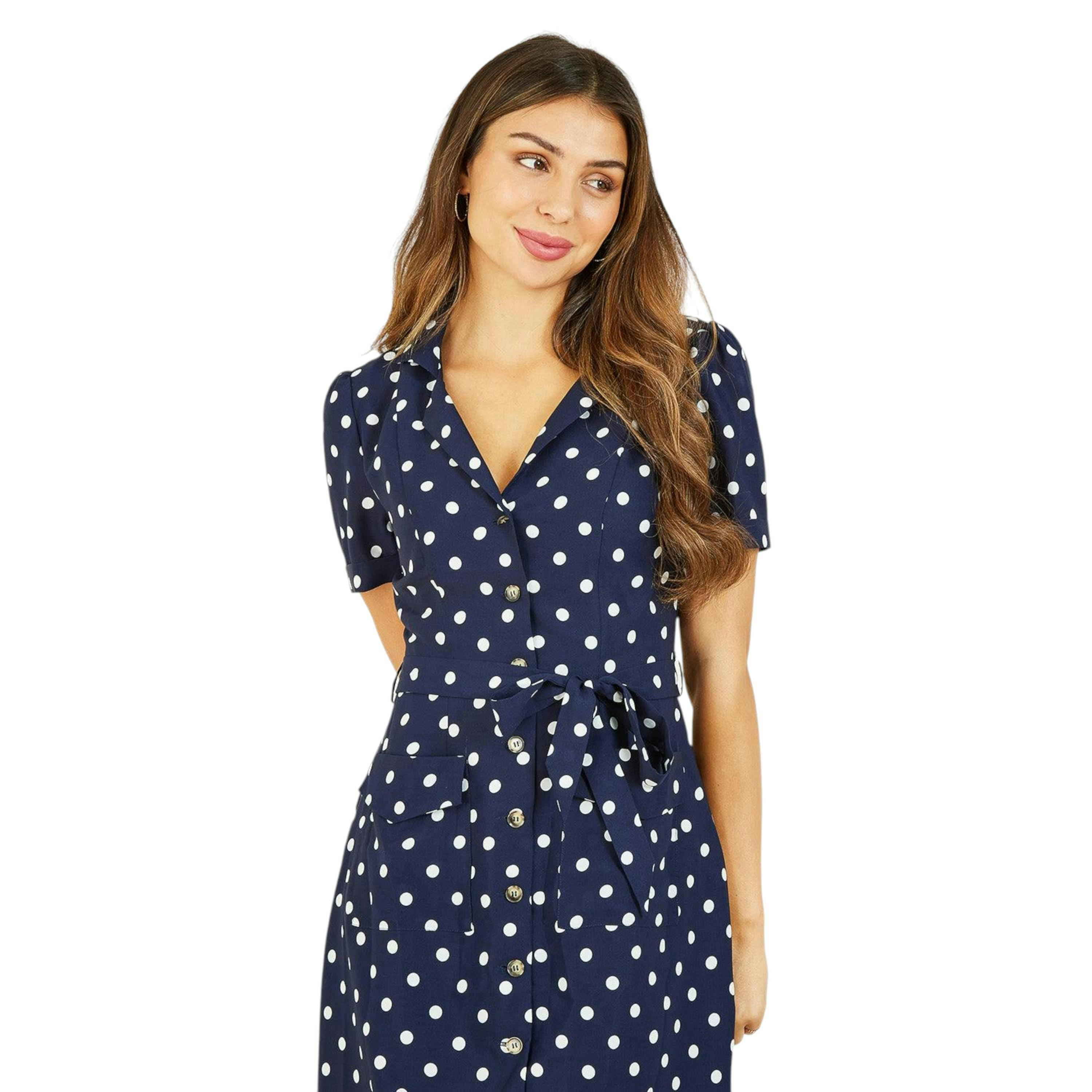 Navy Spot Retro Shirt Dress , view 3 of 4