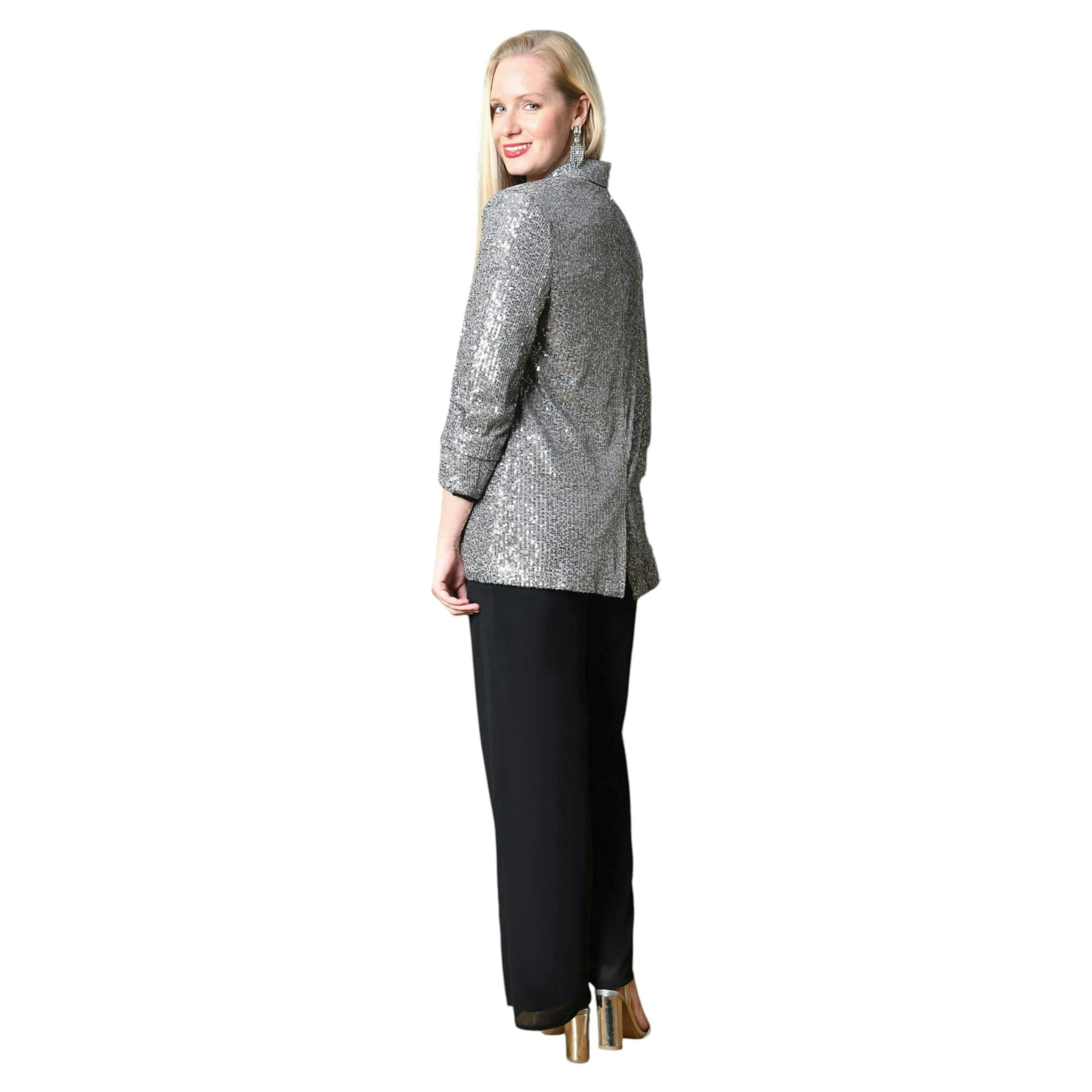 Silver Sequin Blazer With Pockets , view 2 of 4