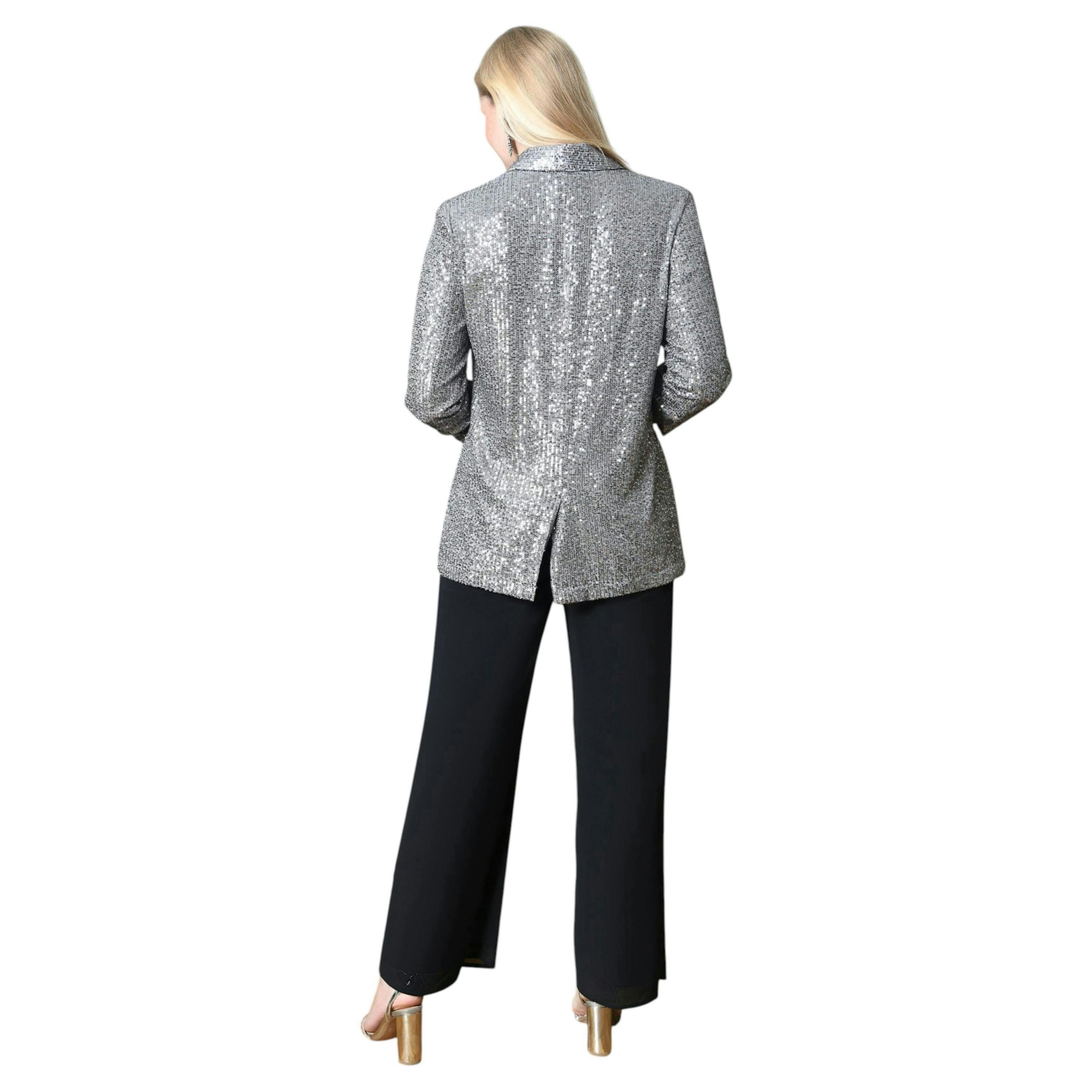 Silver Sequin Blazer With Pockets , view 3 of 4