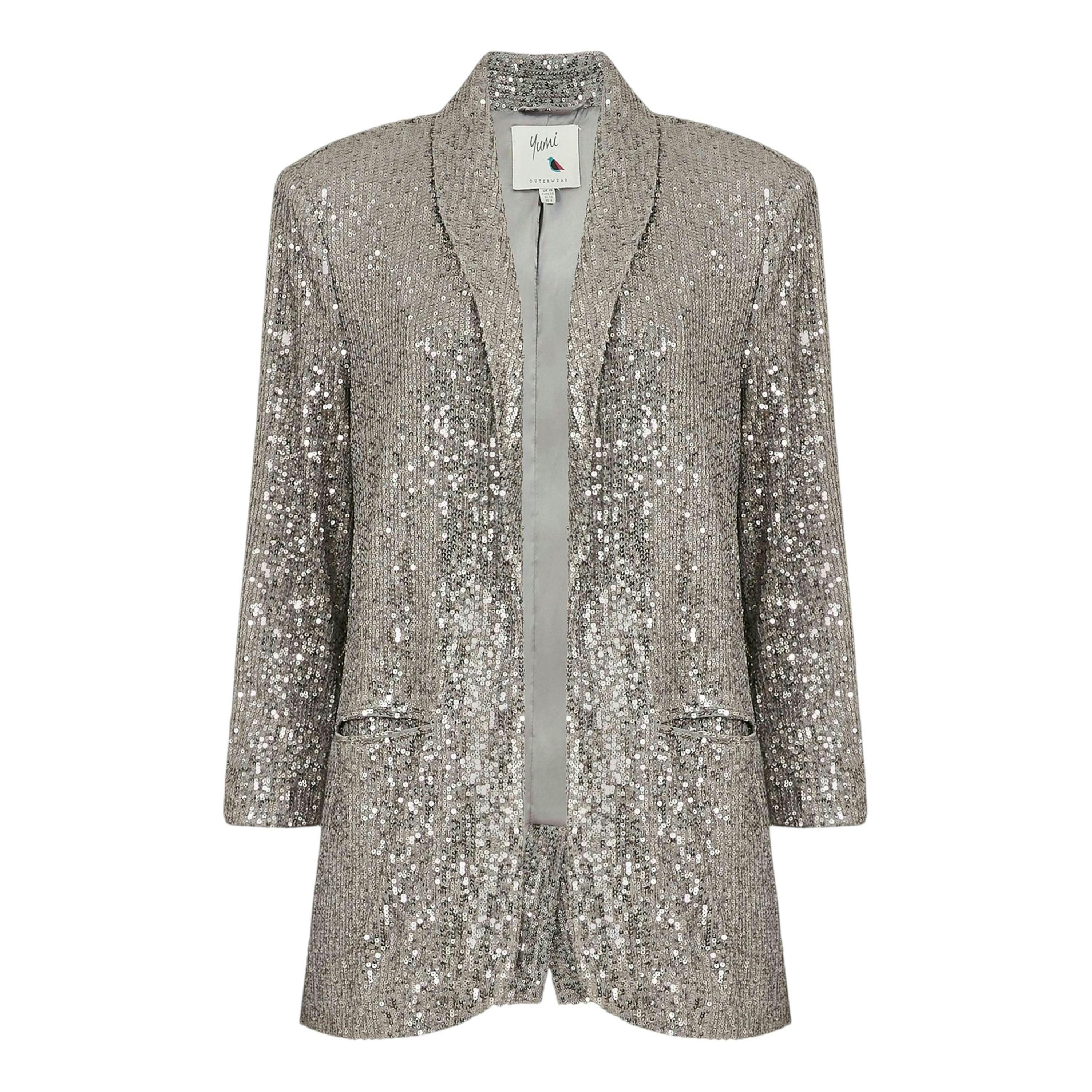 Silver Sequin Blazer With Pockets , view 4 of 4