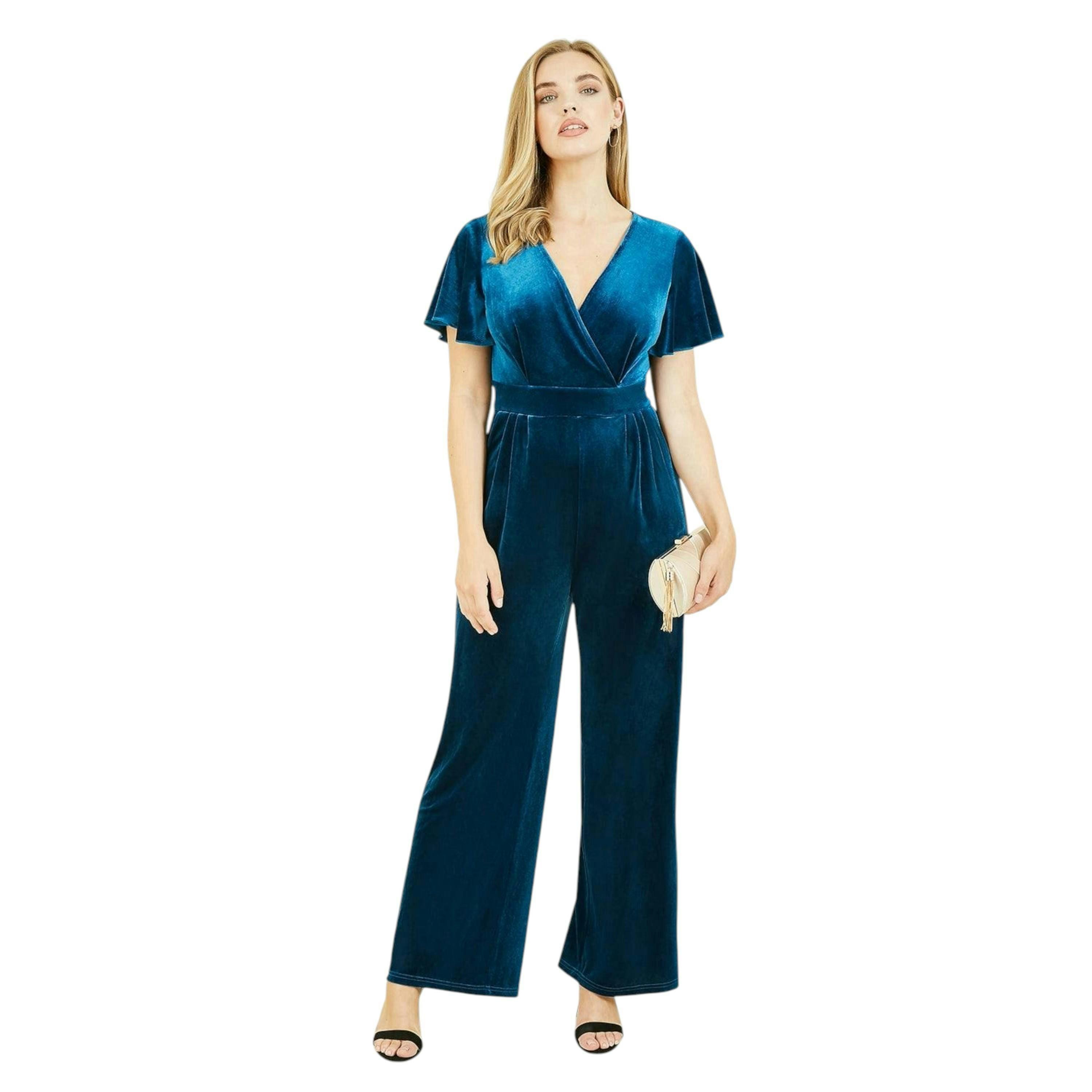 Yumi Teal Jumpsuit With Angel Sleeves , view 2 of 4