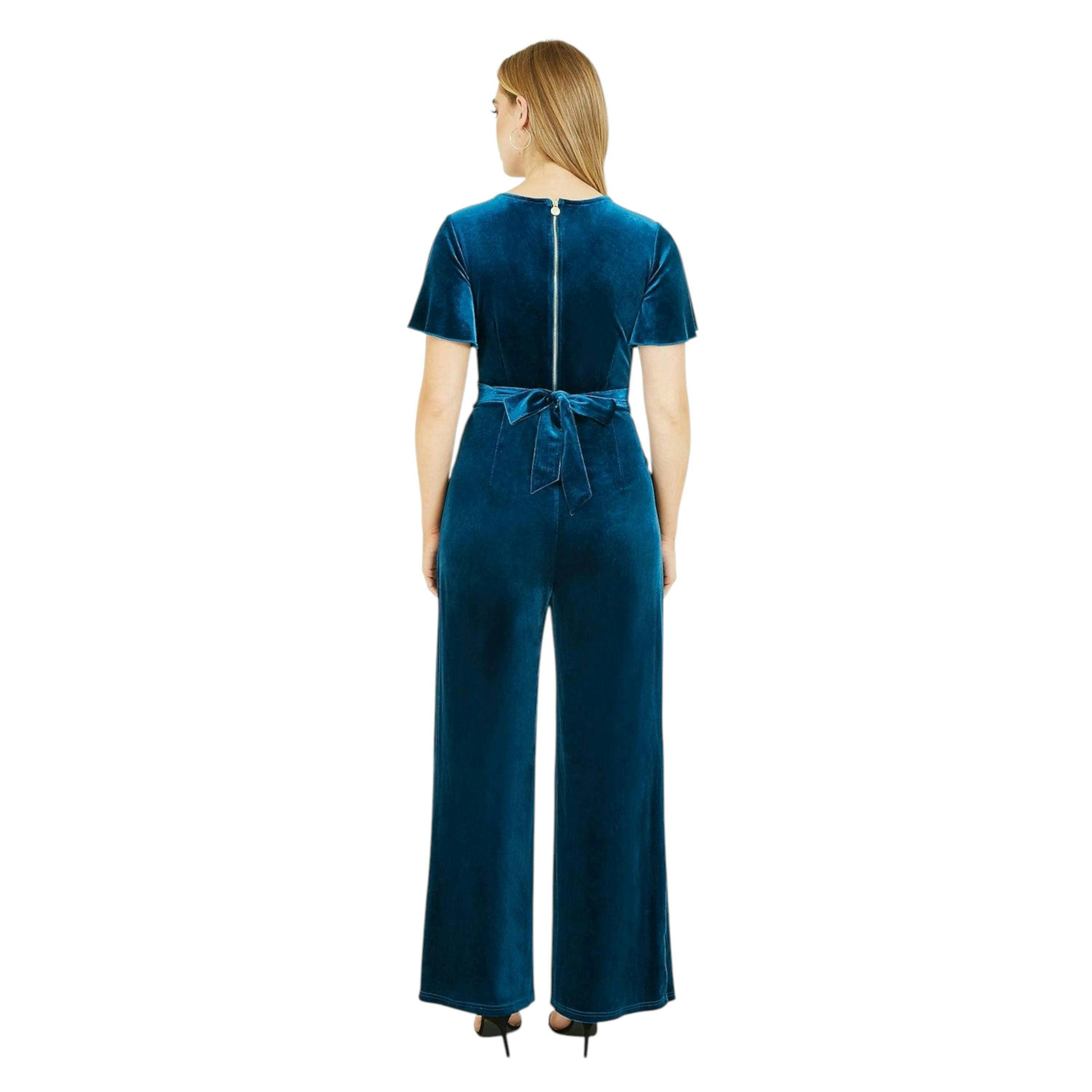 Yumi Teal Jumpsuit With Angel Sleeves , view 4 of 4