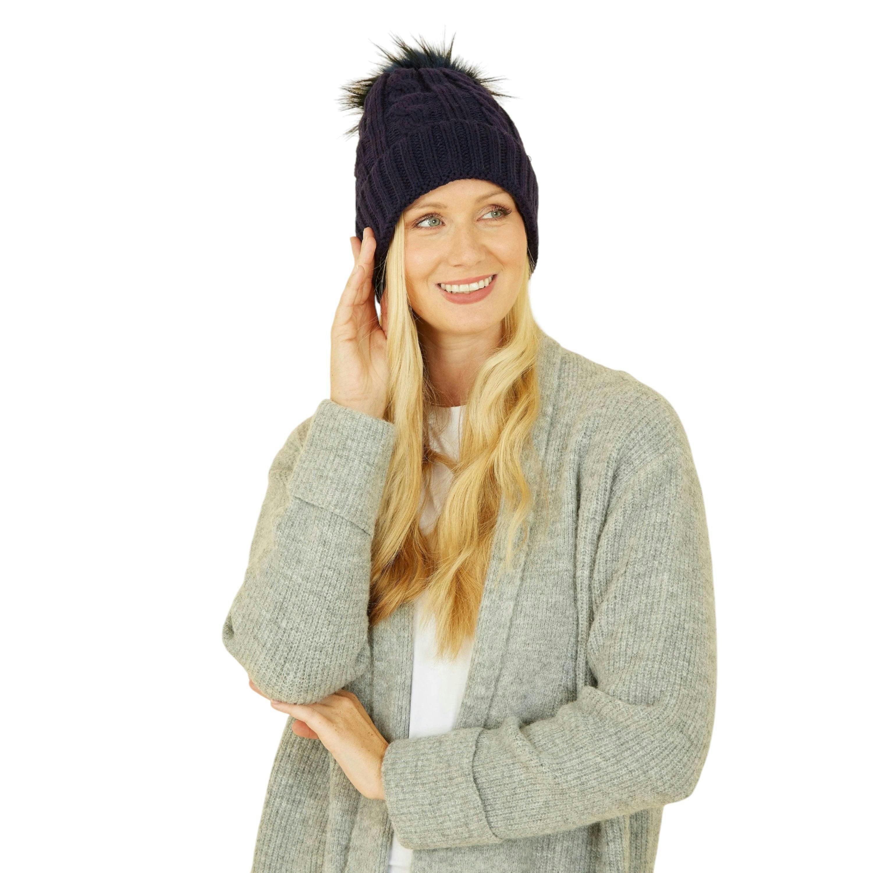 Cable Knit Hat With Pom Pom , view 1 of 1