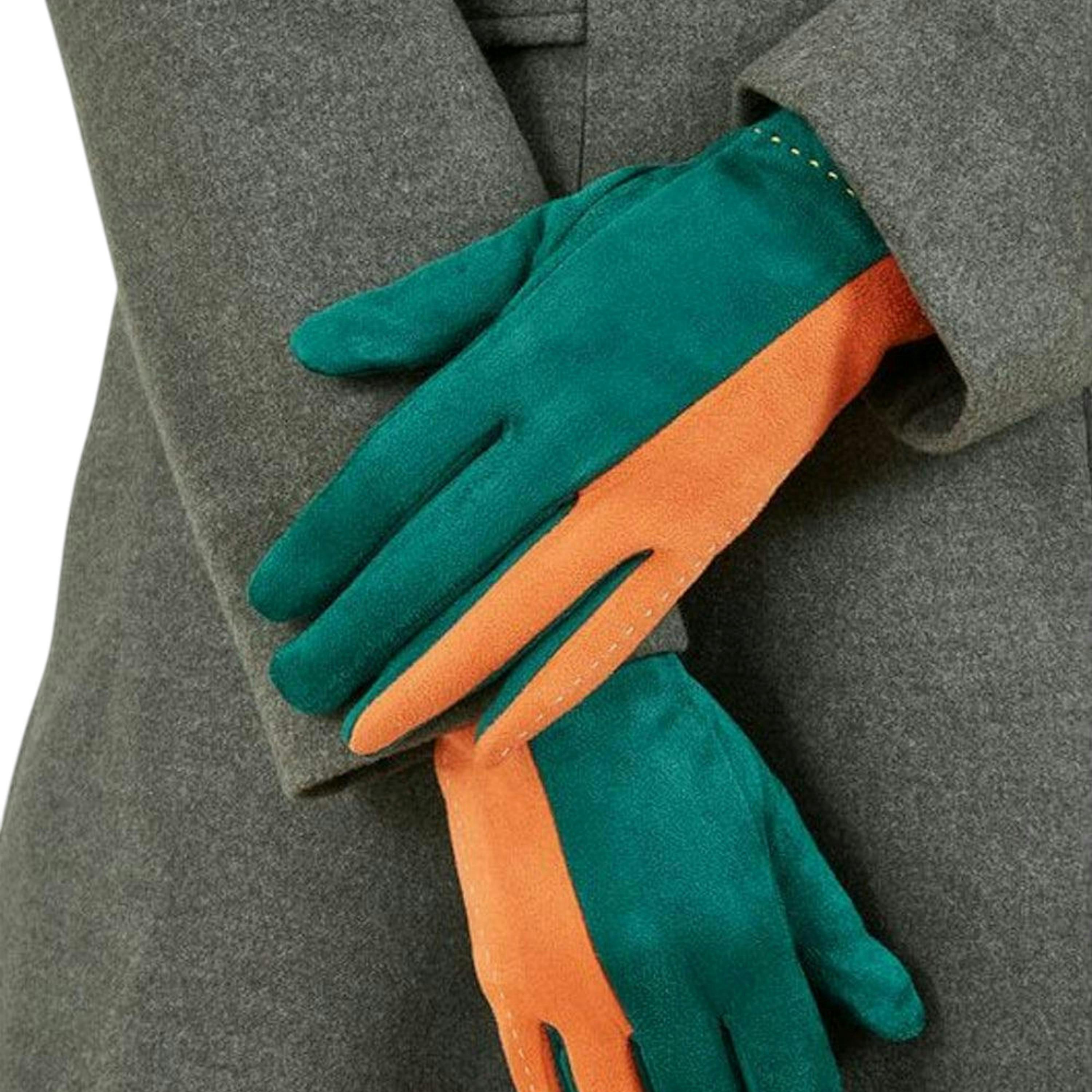 Orange and Teal Suede Gloves , view 1 of 1