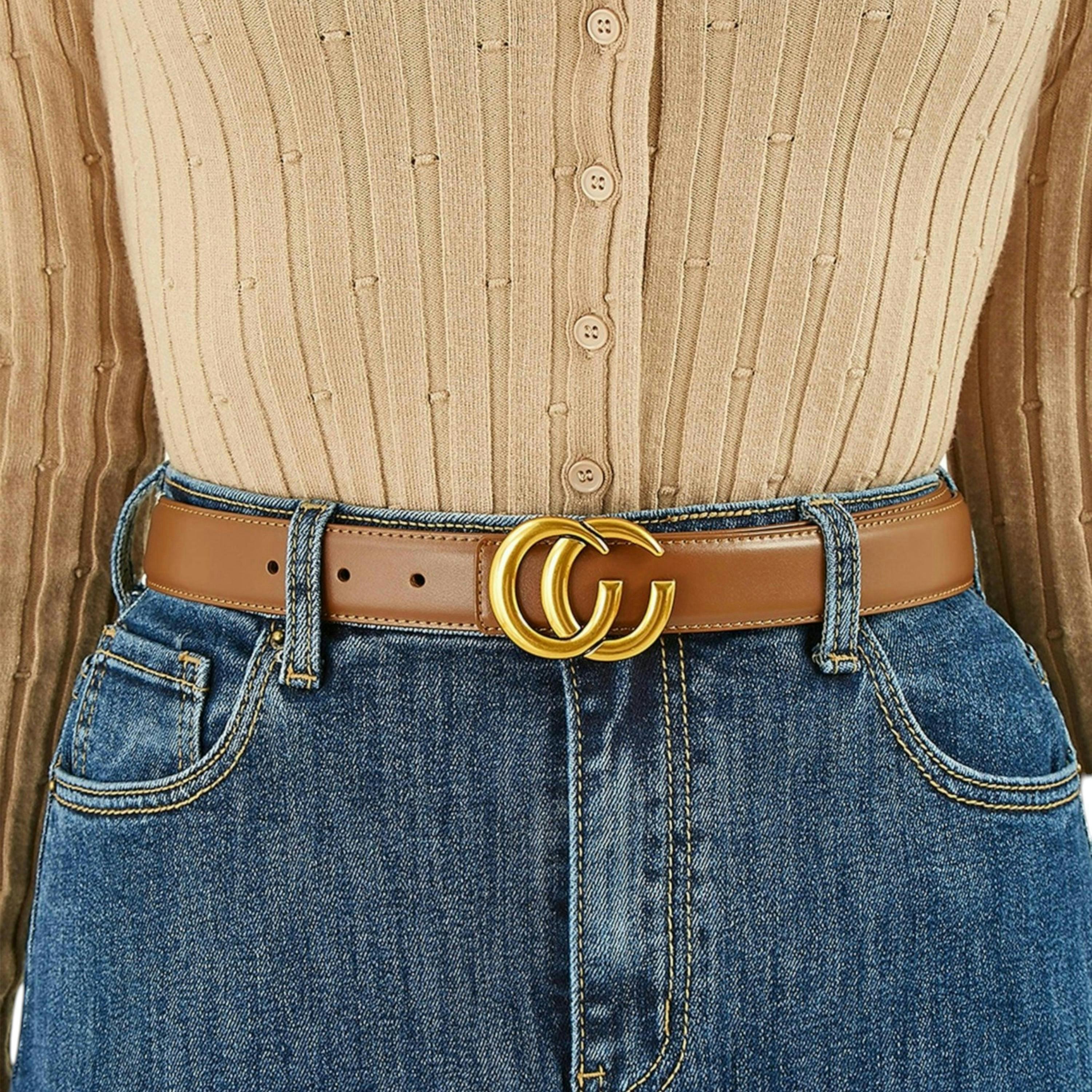 Yumi Brown Gold Buckle Circle Belt , view 1 of 1