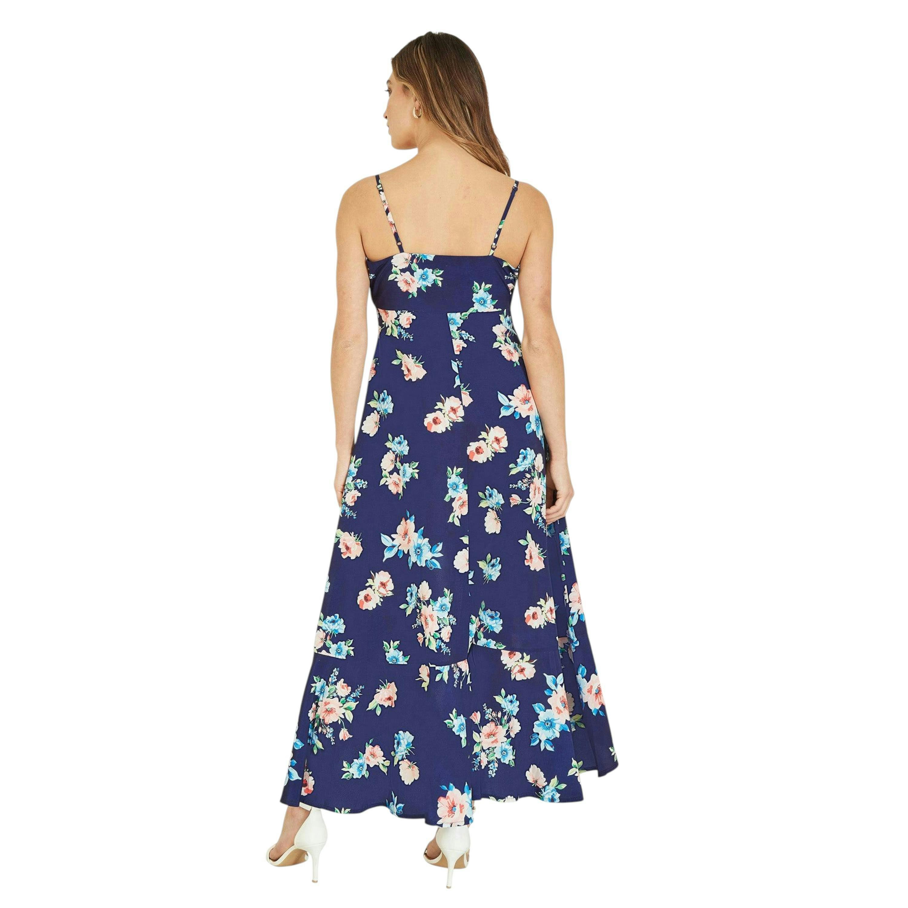 Mela Navy Floral High Low Frill Midi Dress , view 3 of 3