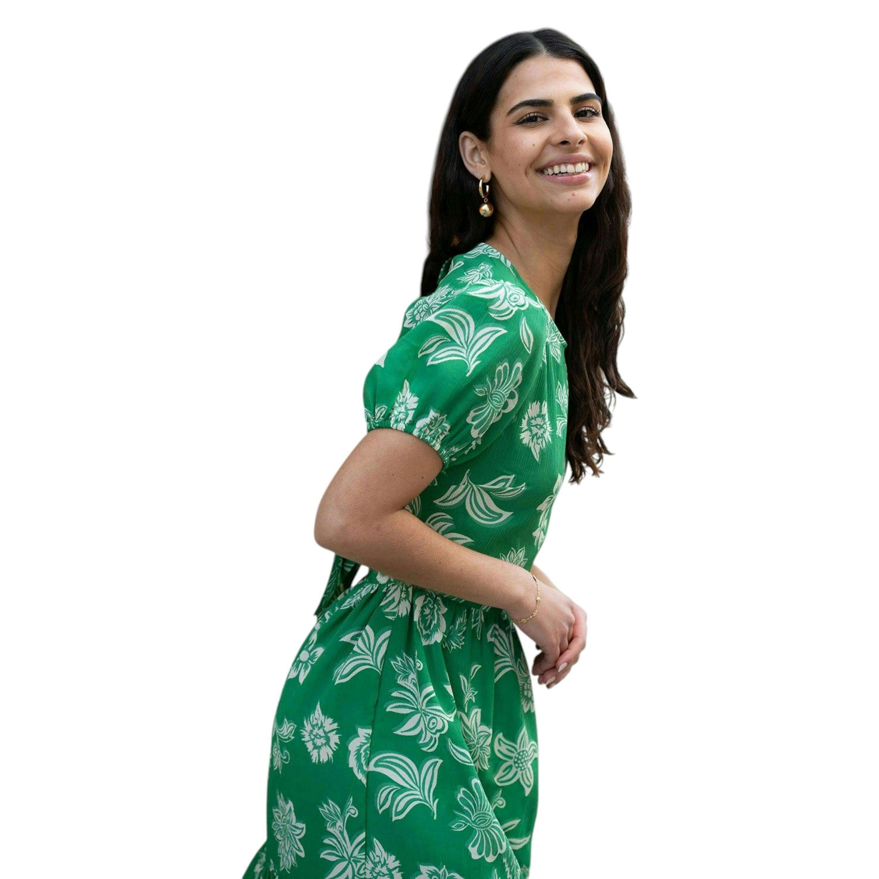 Mela Green Floral Print Skater Dress With Back Tie , view 5 of 6