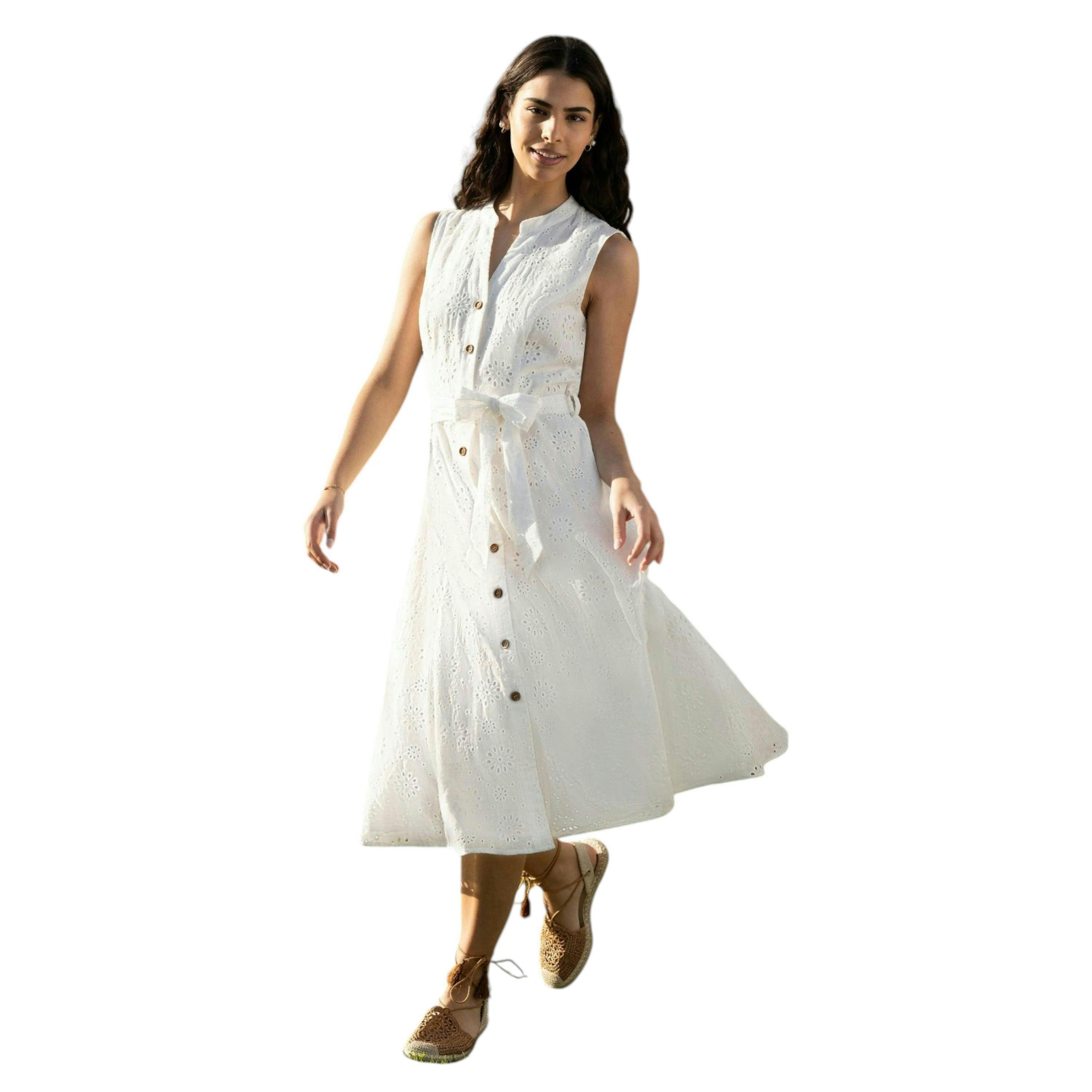 Yumi White Flower Broderie Anglaise Cotton Shirt Dress , view 2 of 6
