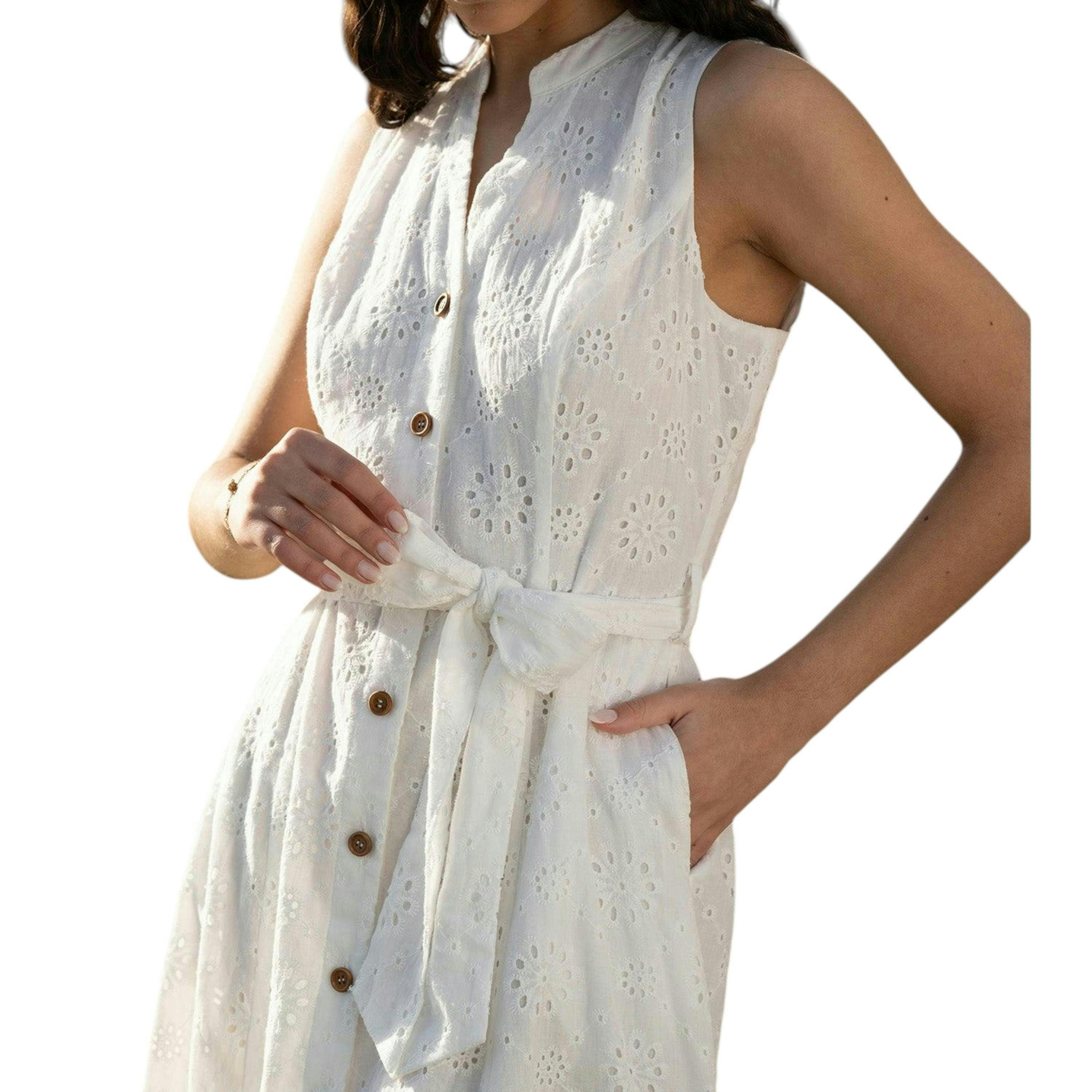 Yumi White Flower Broderie Anglaise Cotton Shirt Dress , view 3 of 6