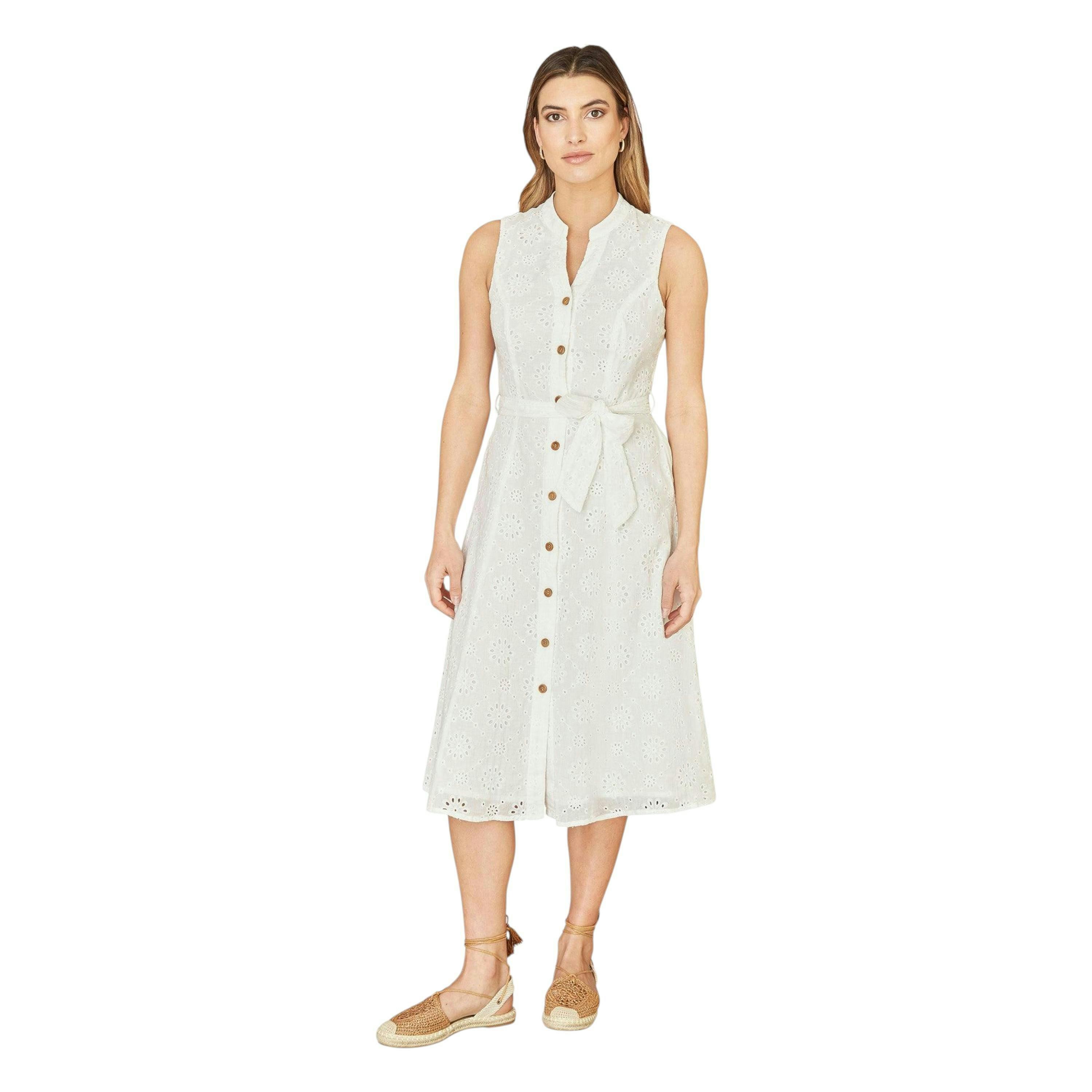 Yumi White Flower Broderie Anglaise Cotton Shirt Dress , view 4 of 6