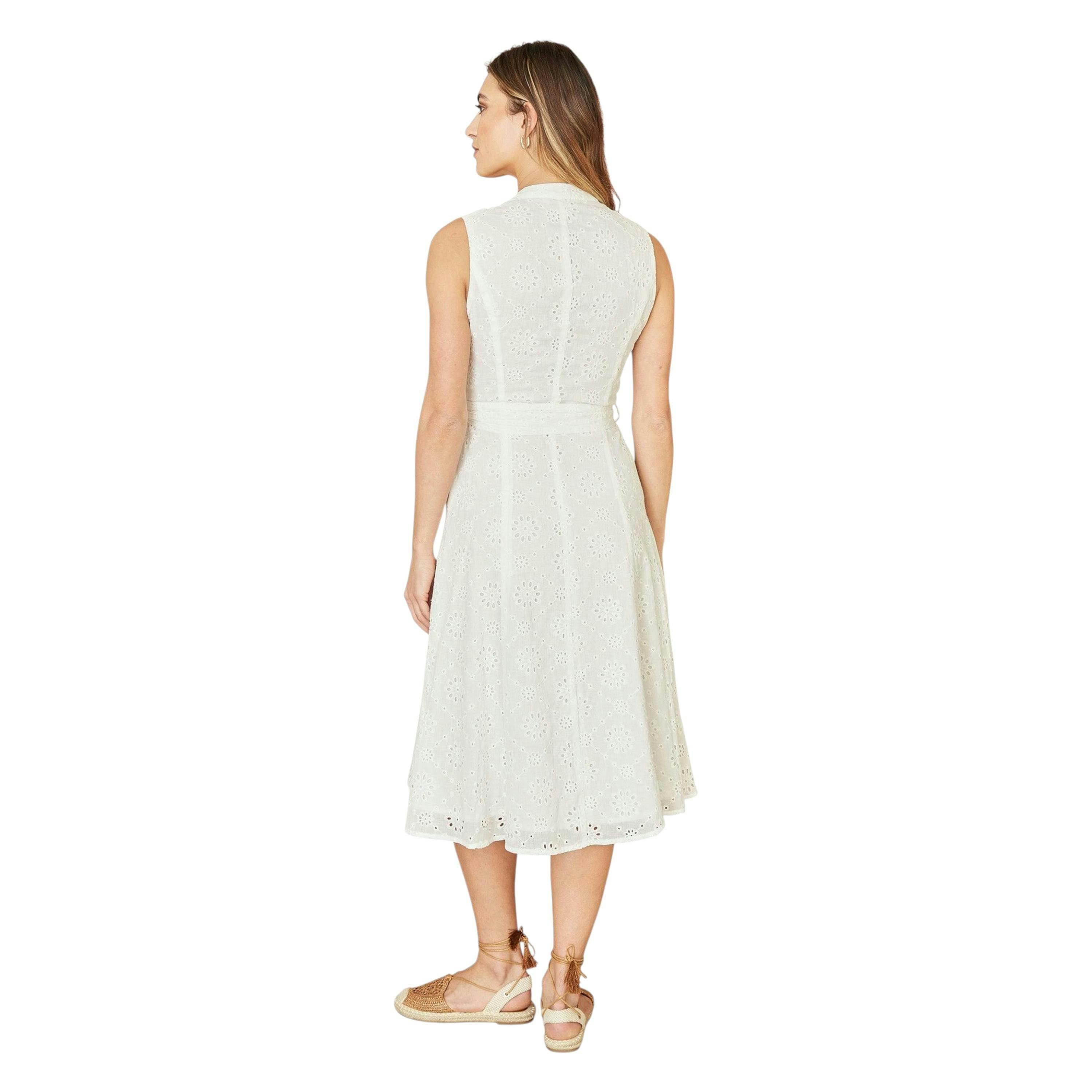 Yumi White Flower Broderie Anglaise Cotton Shirt Dress , view 5 of 6