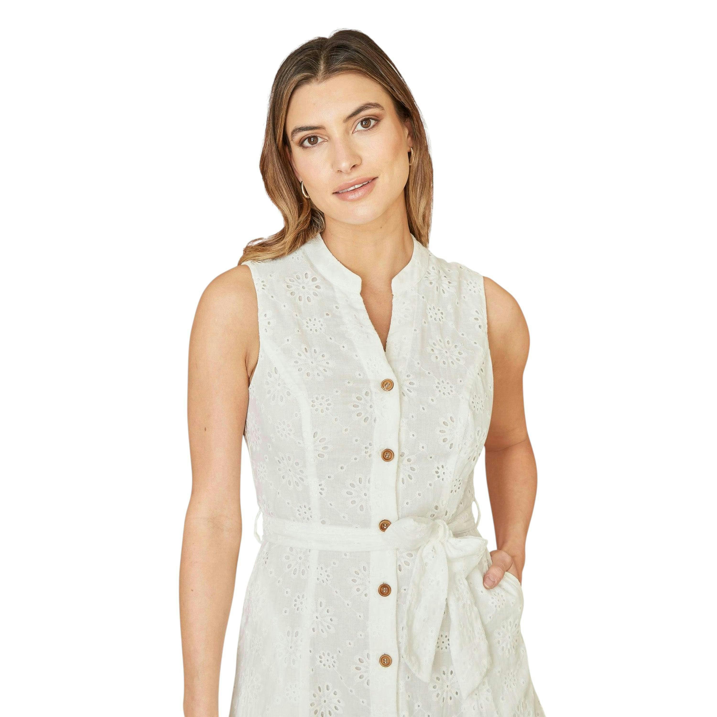 Yumi White Flower Broderie Anglaise Cotton Shirt Dress , view 6 of 6