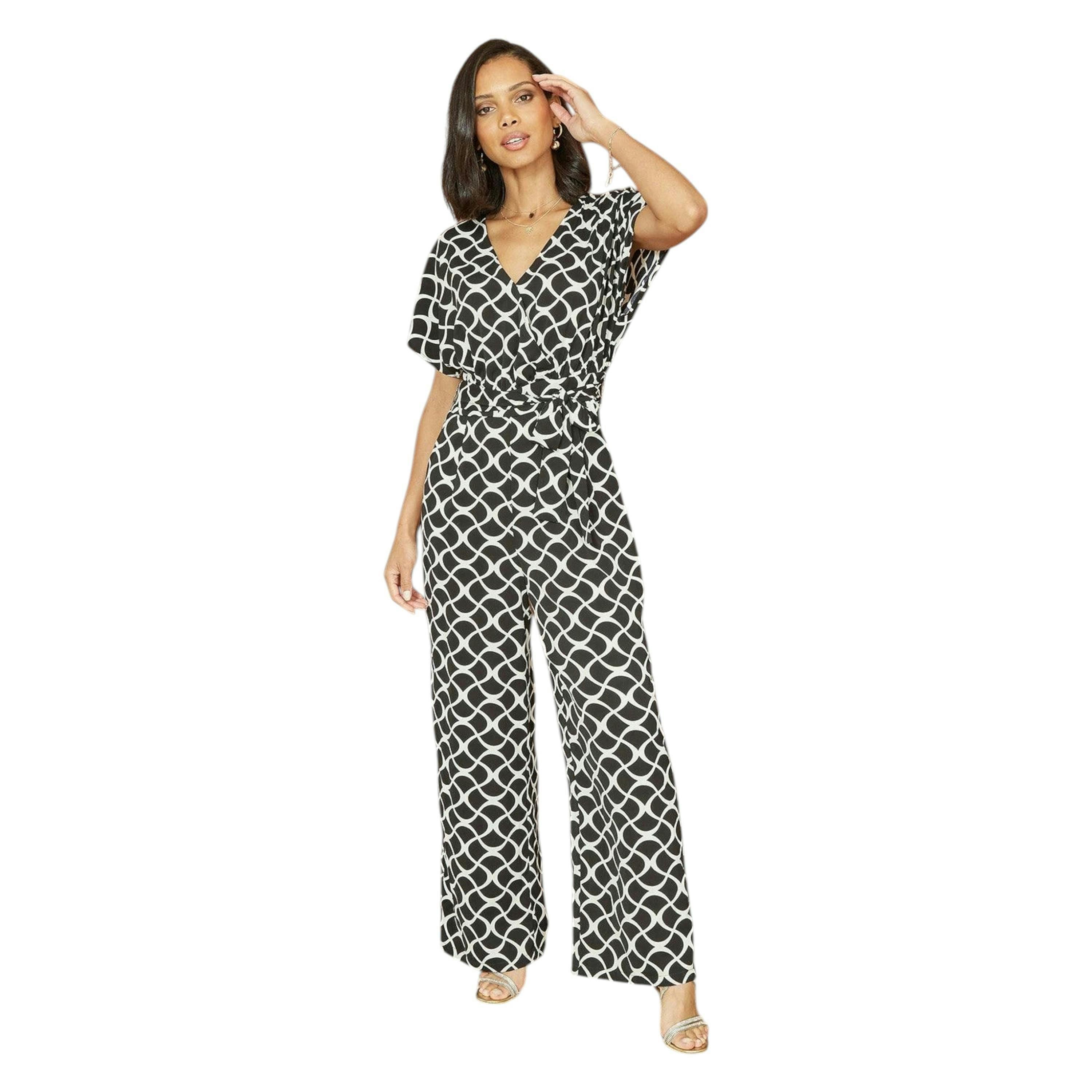 Yumi Black Geometric Print Wrap Jumpsuit , view 2 of 4