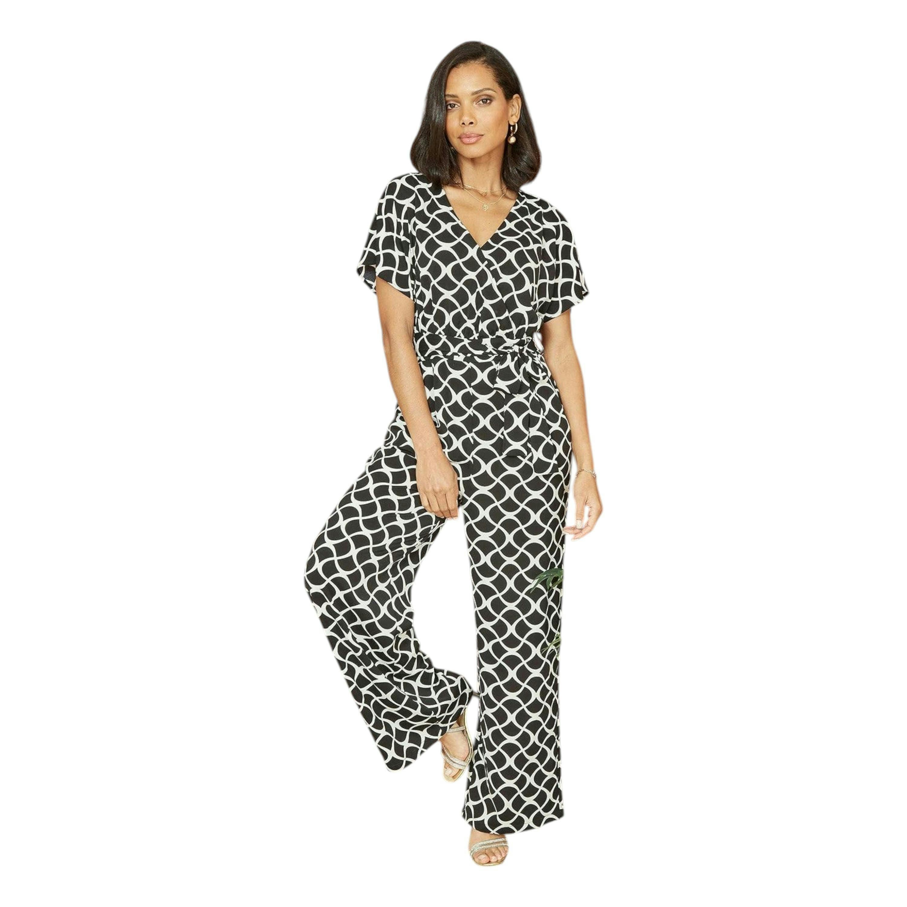 Yumi Black Geometric Print Wrap Jumpsuit , view 3 of 4