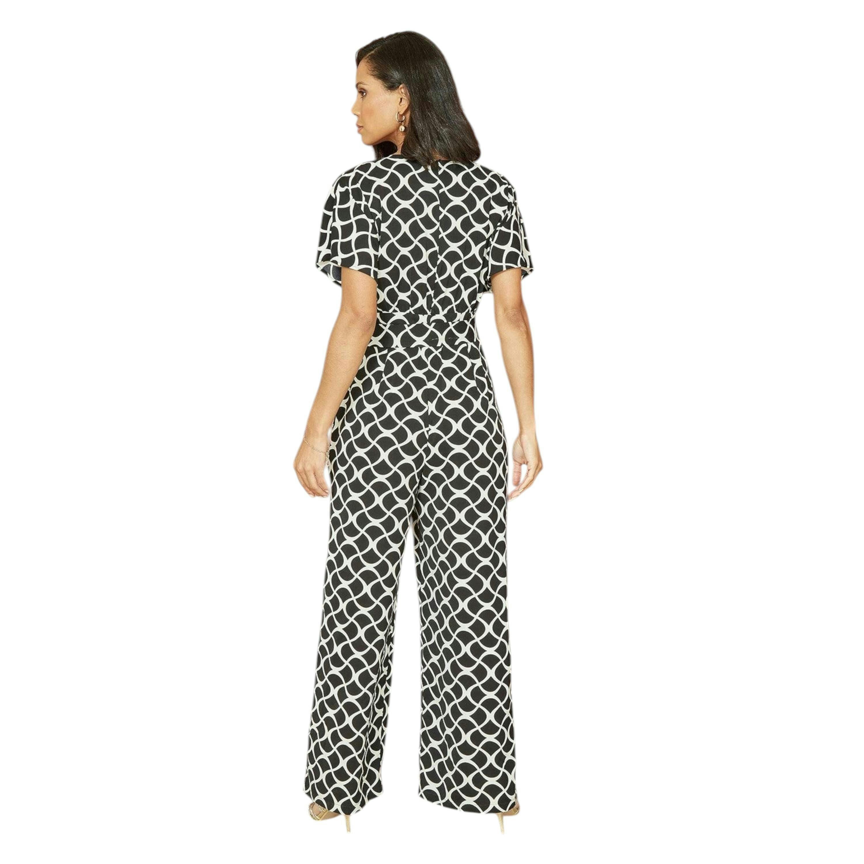 Yumi Black Geometric Print Wrap Jumpsuit , view 4 of 4