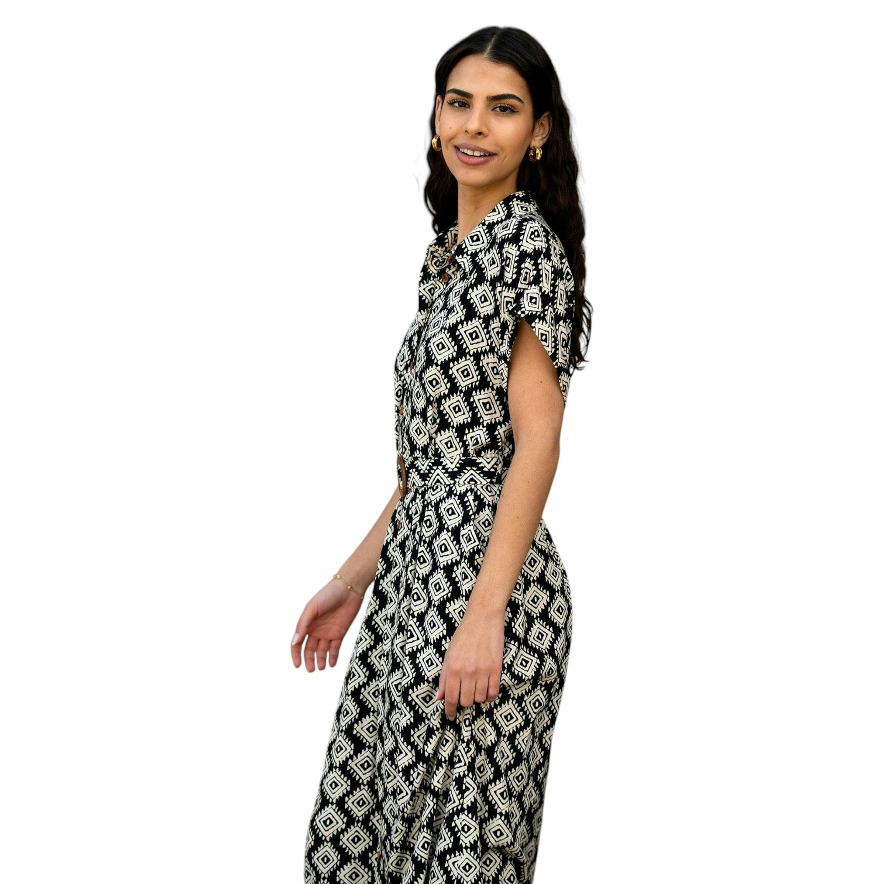 Yumi Black Viscose Midi Shirt Dress With Matching Belt , view 2 of 5
