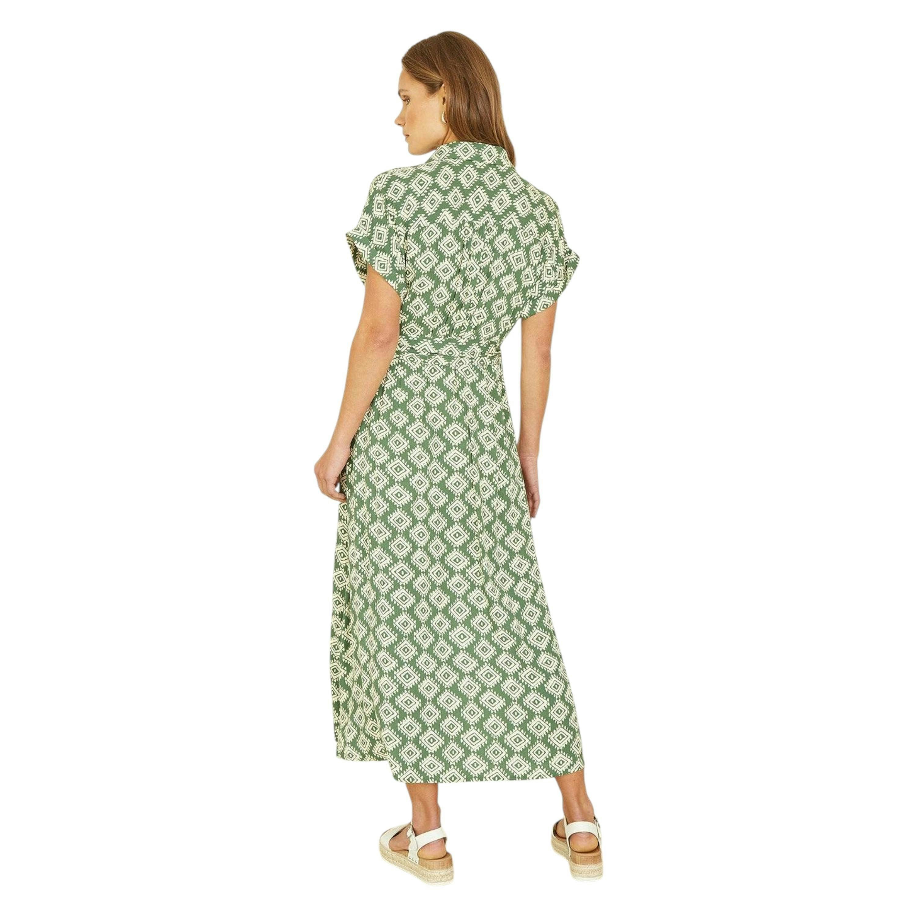 Yumi Green Viscose Midi Shirt Dress With Matching Belt , view 4 of 4
