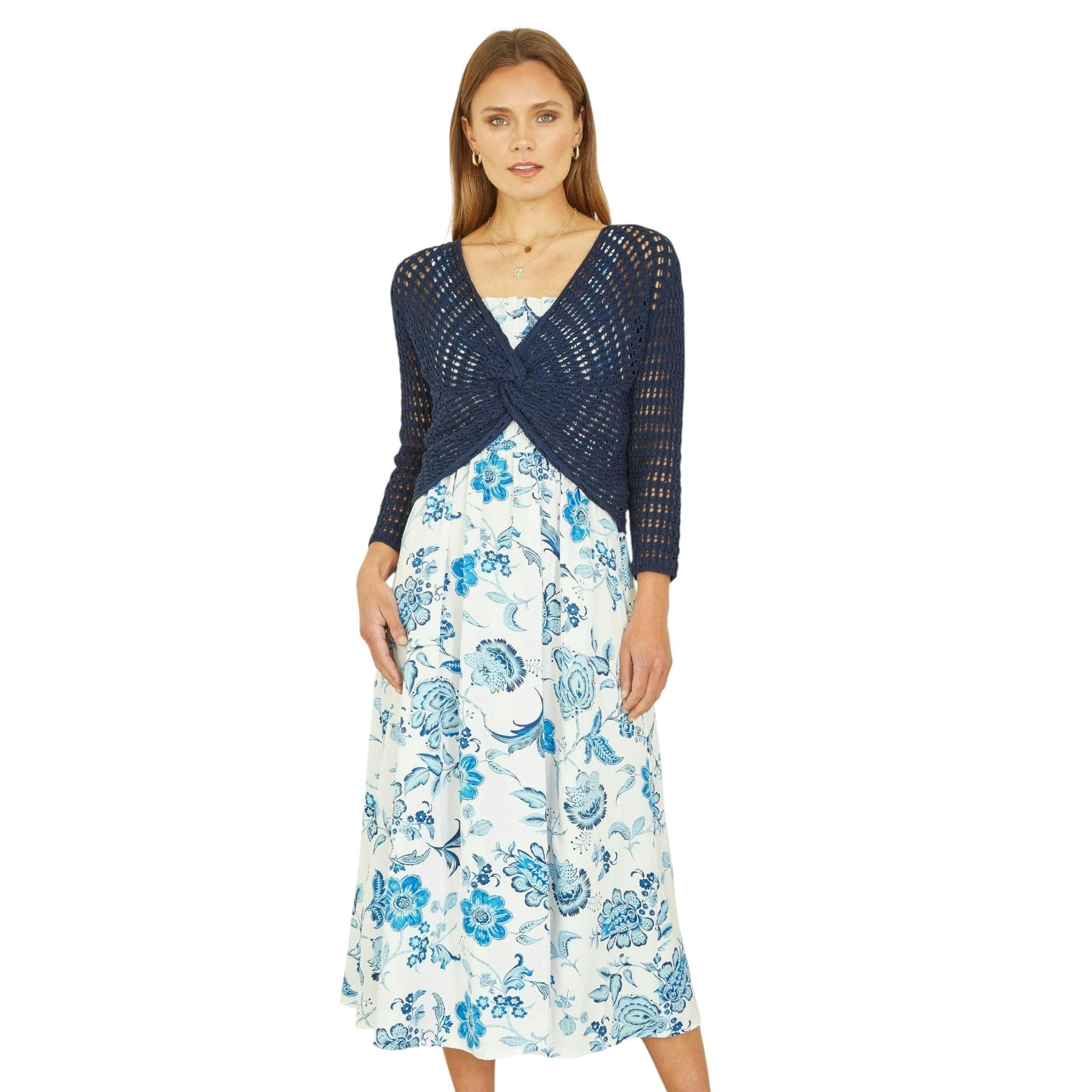 Yumi Navy Cotton Crochet Twisted Bolero Top , view 1 of 5