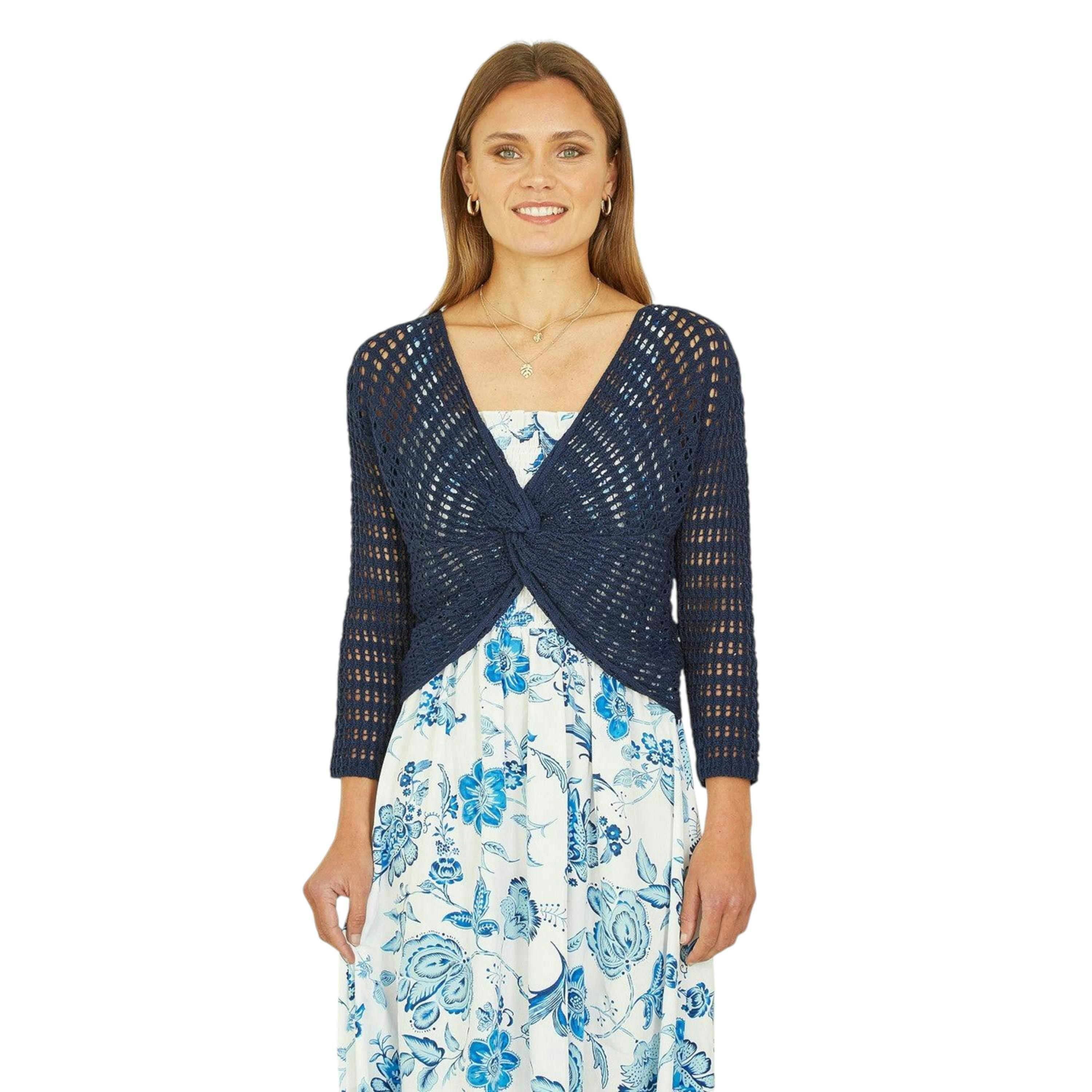 Yumi Navy Cotton Crochet Twisted Bolero Top , view 3 of 5