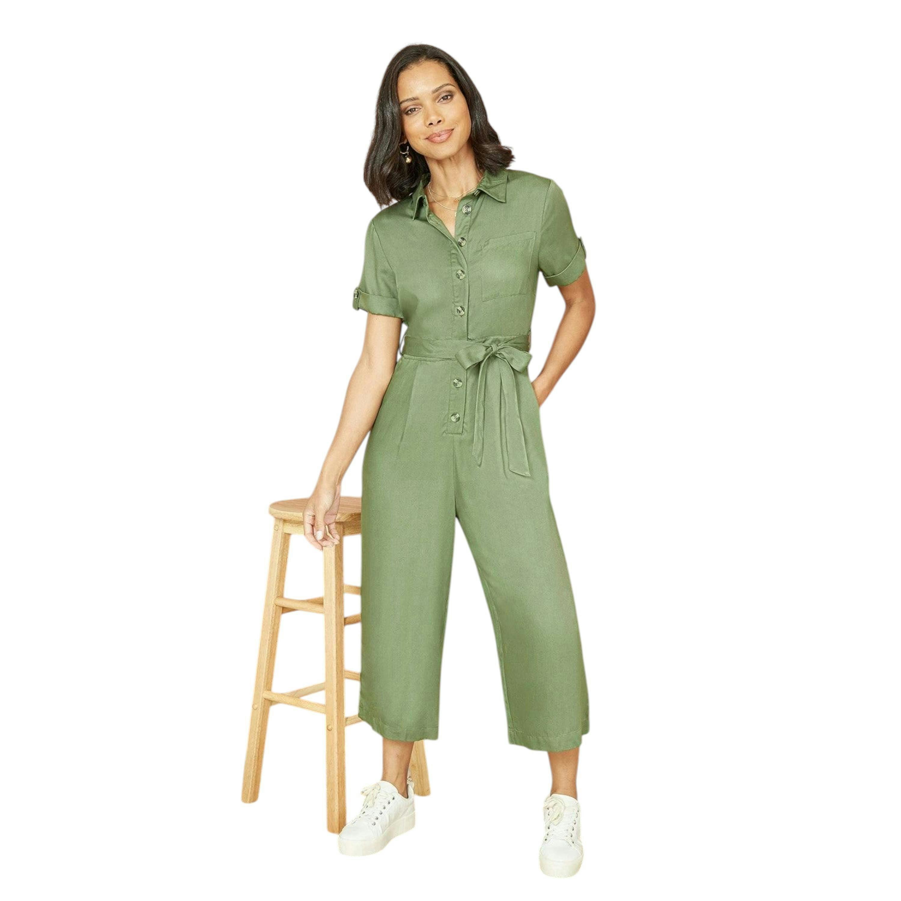 Yumi Green Twill Viscose Utility Jumpsuit , view 2 of 3