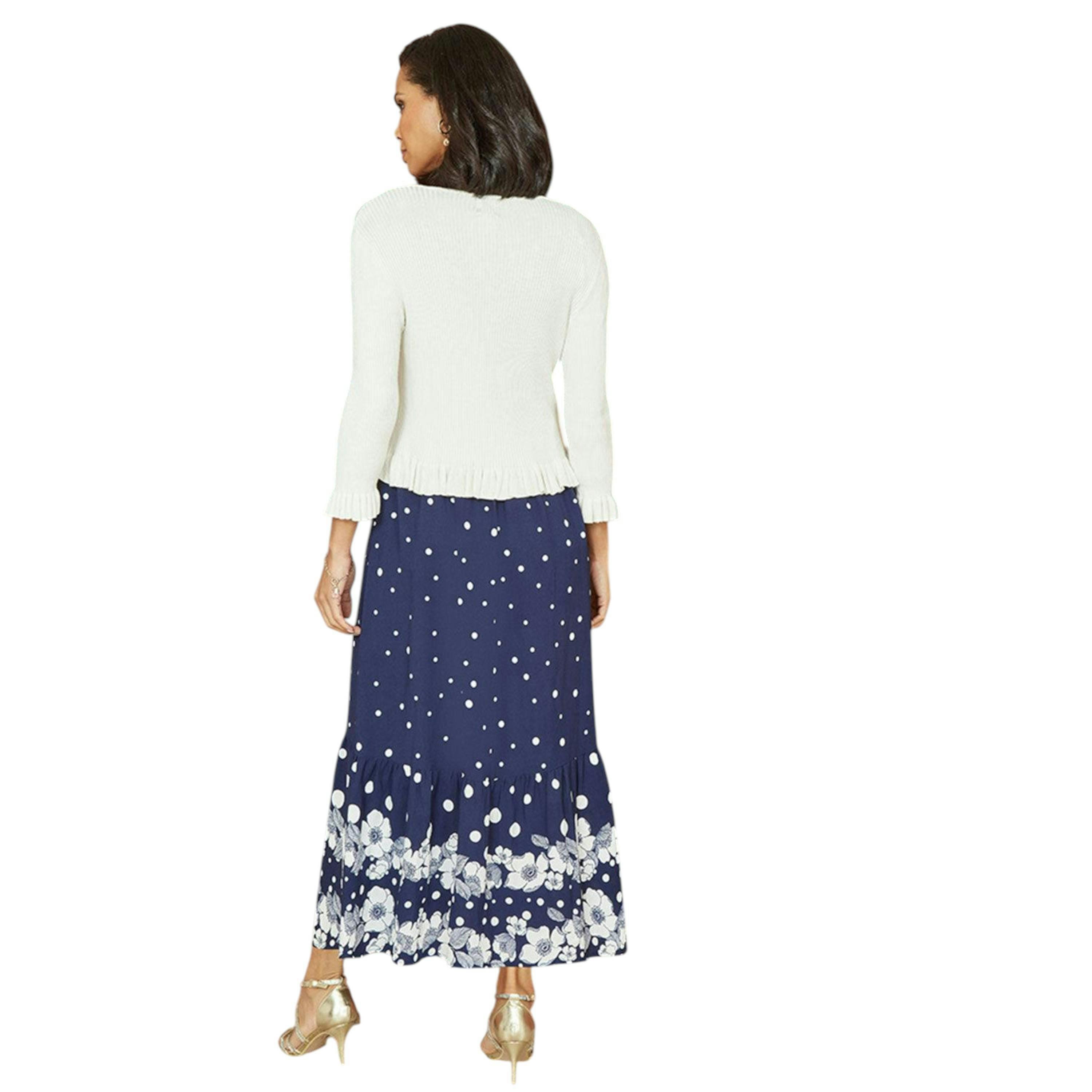 Yumi Ivory Tie Up Ribbed Cardigan With Frill Hem , view 3 of 3