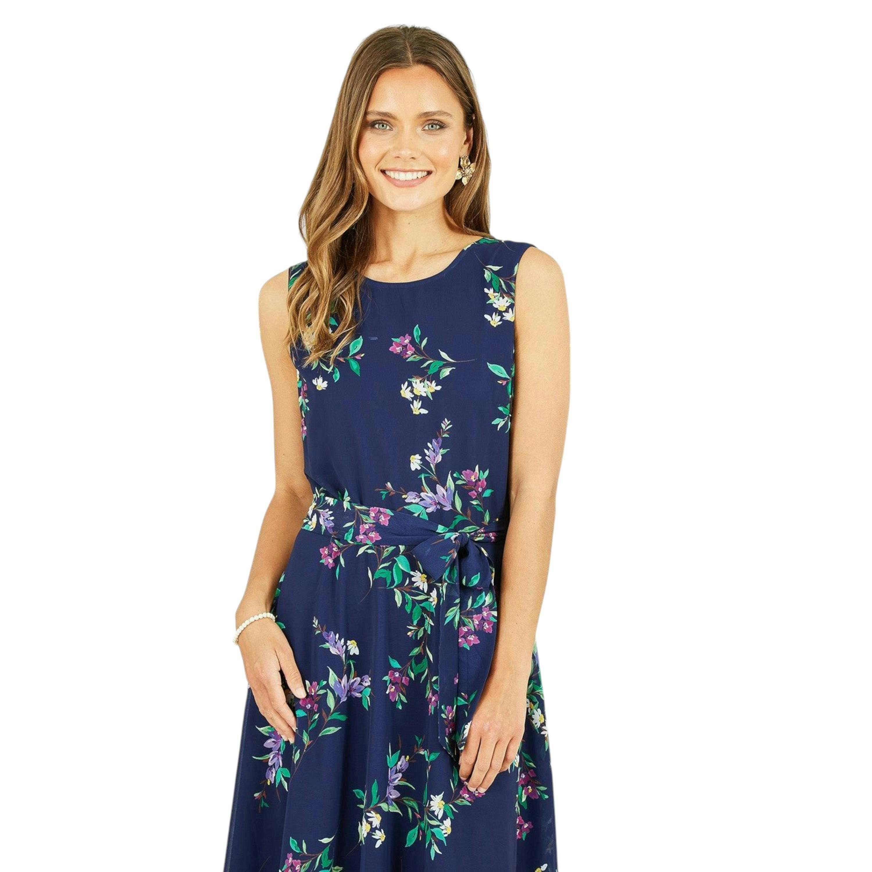Yumi Navy Floral Print Midi Skater Dress , view 3 of 4