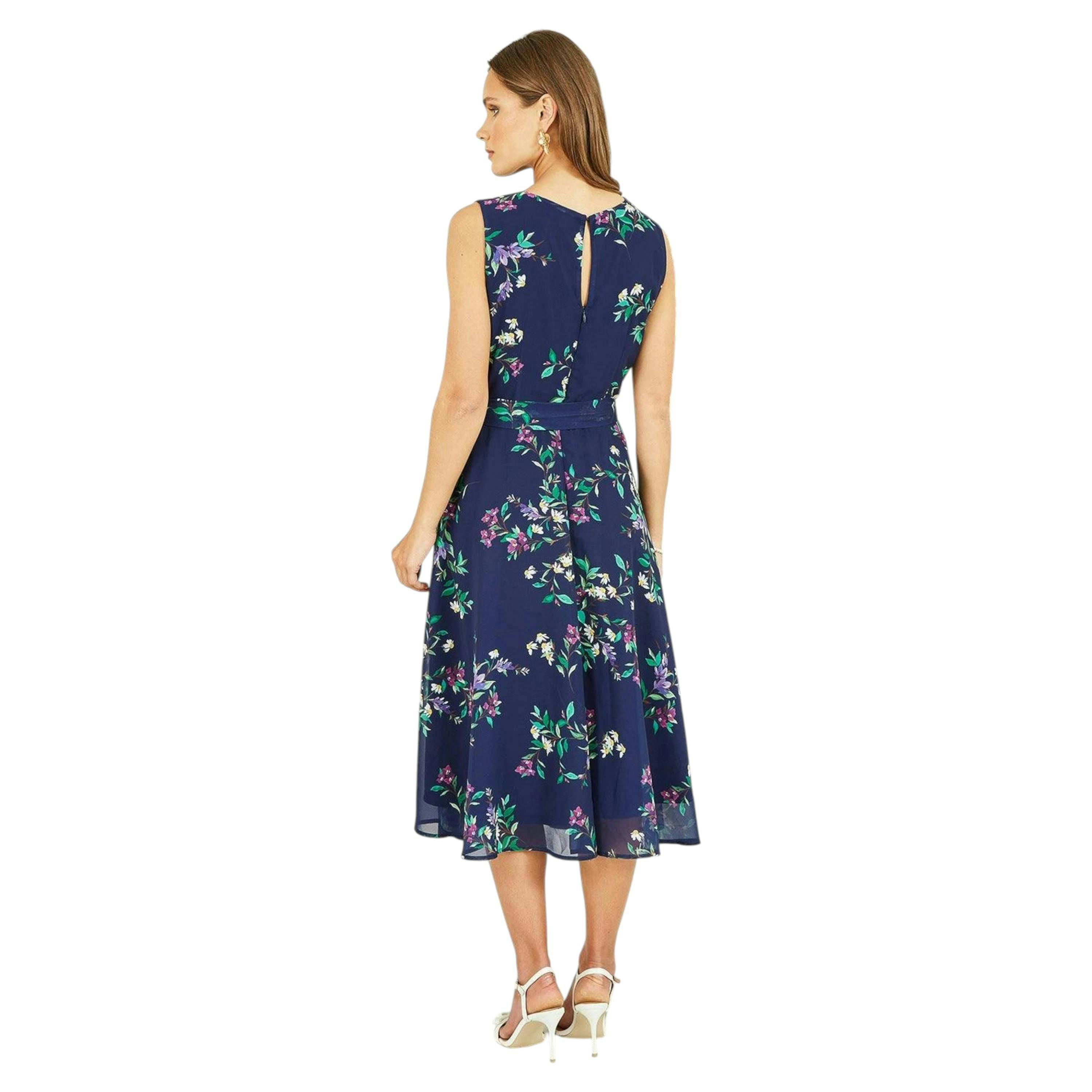Yumi Navy Floral Print Midi Skater Dress , view 4 of 4
