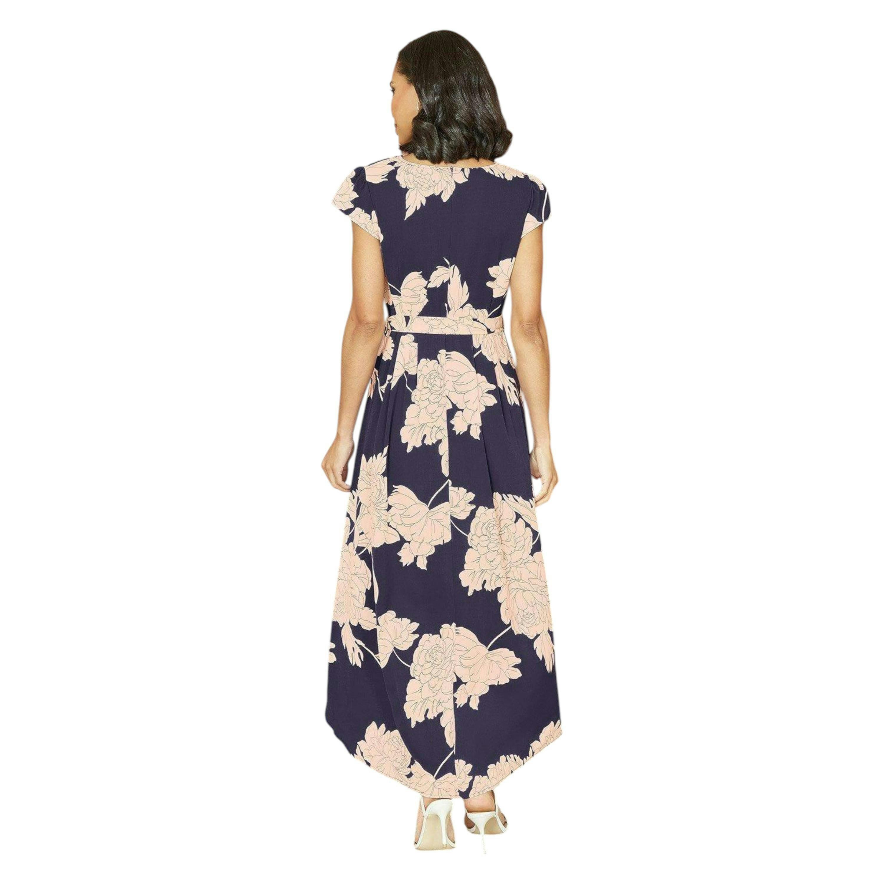 Mela Navy Blossom Print Wrap Midi With Dipped Hem , view 4 of 4