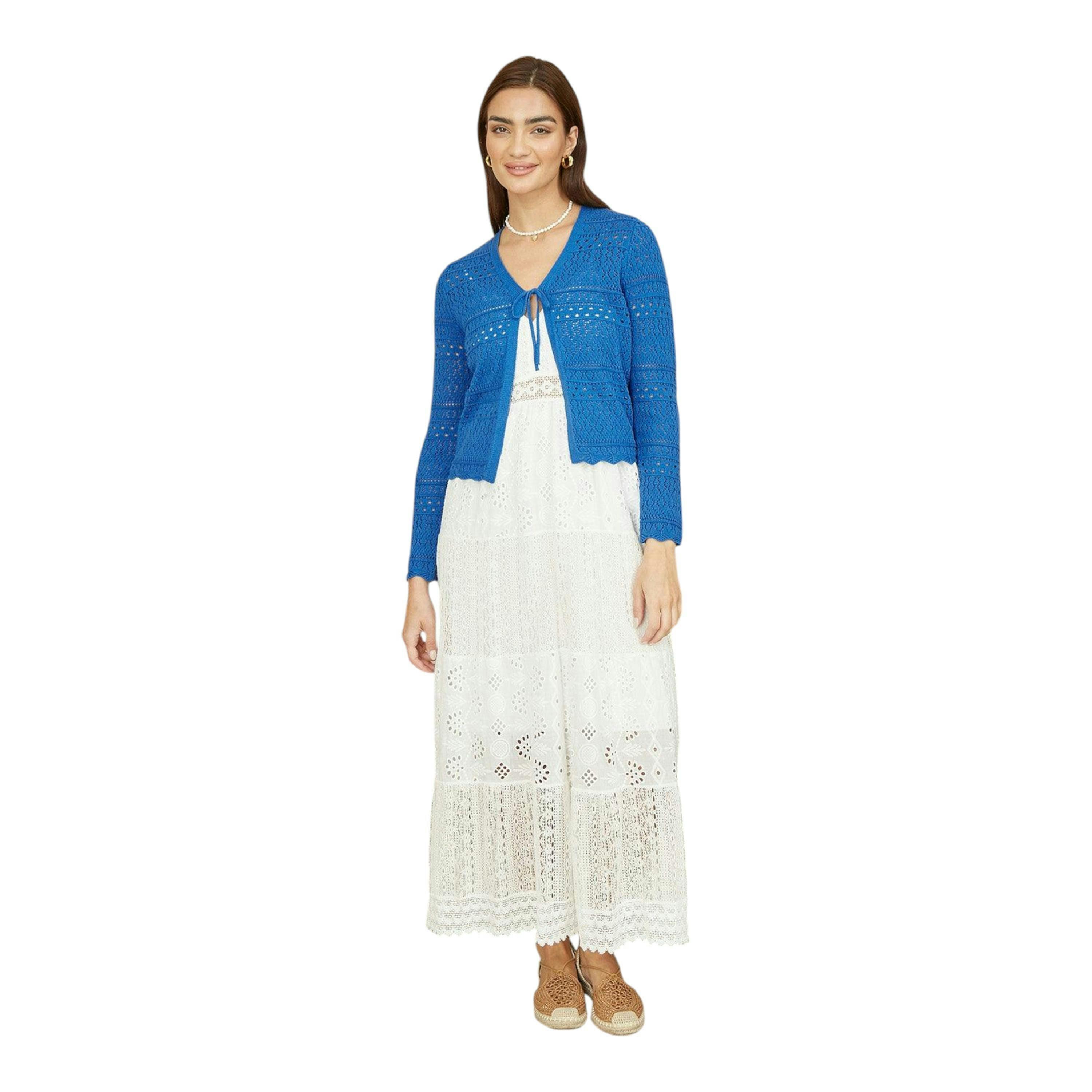 Yumi Blue Crochet Tie Front Cardigan , view 2 of 5