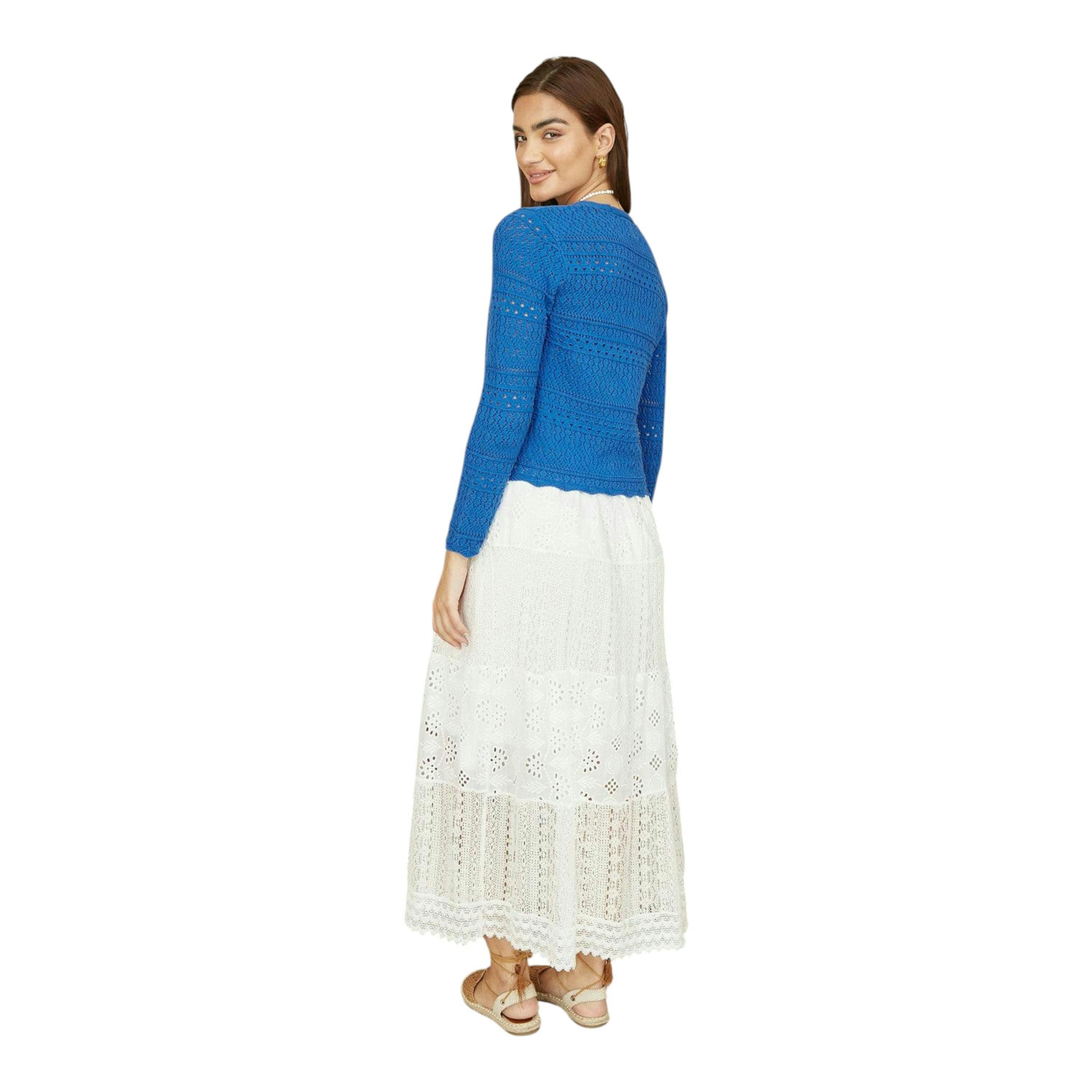 Yumi Blue Crochet Tie Front Cardigan , view 3 of 5