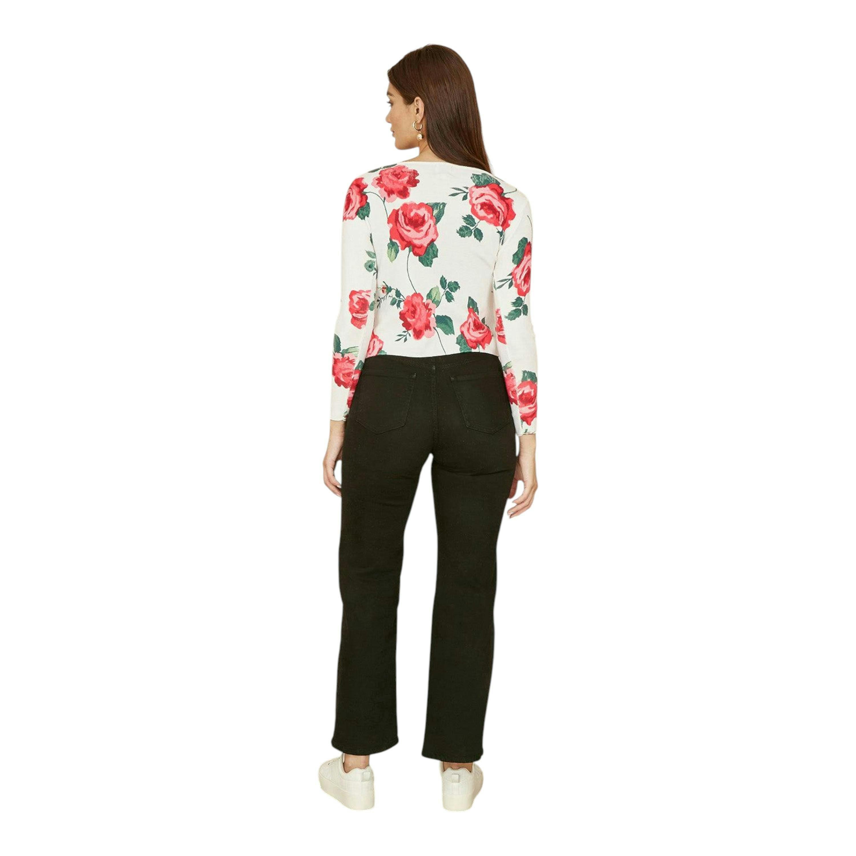 Yumi White Rose Print Cardigan With Tie Front , view 3 of 5
