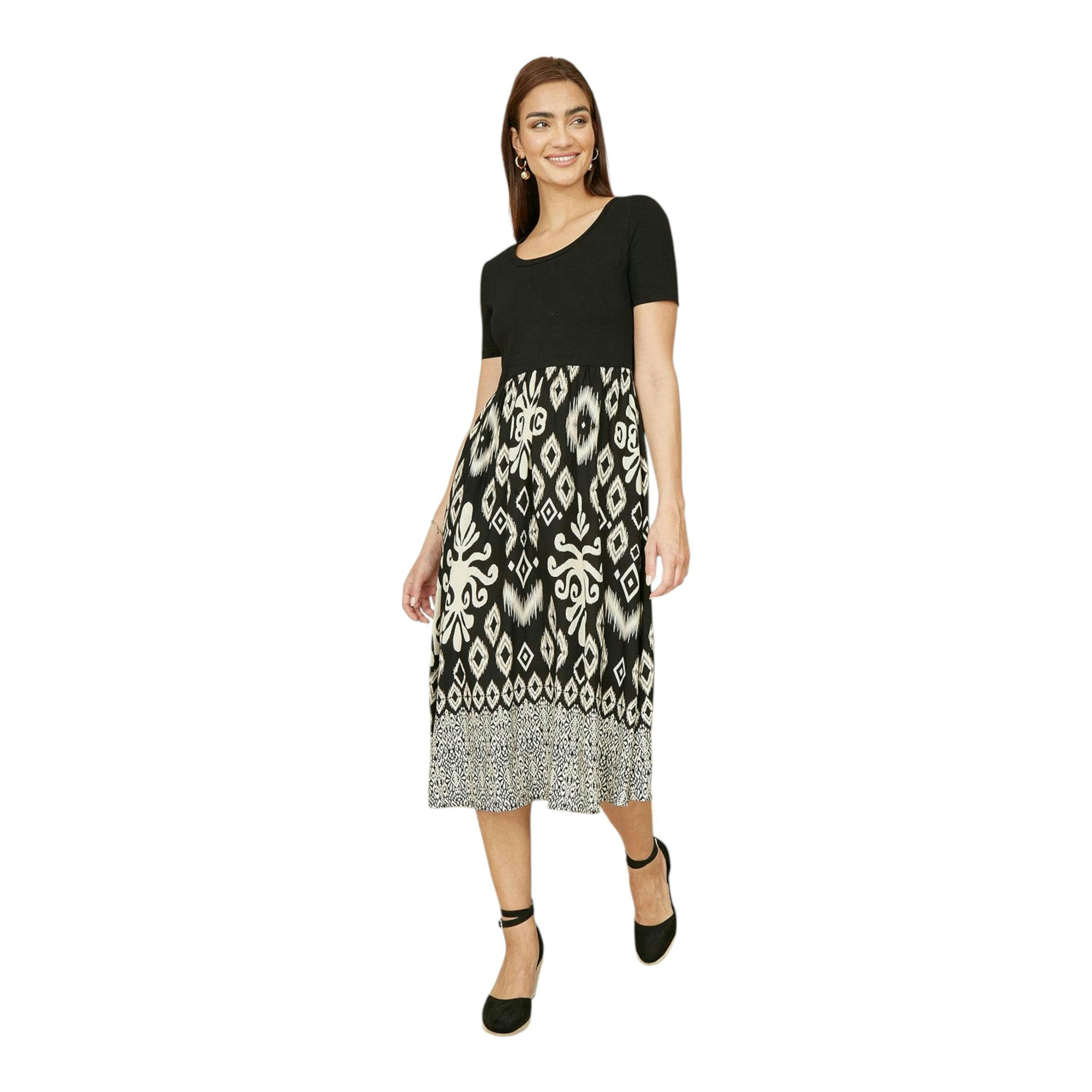 Yumi Black Jersey Stretch Top And Ikat Skirt Midi Dress , view 1 of 5