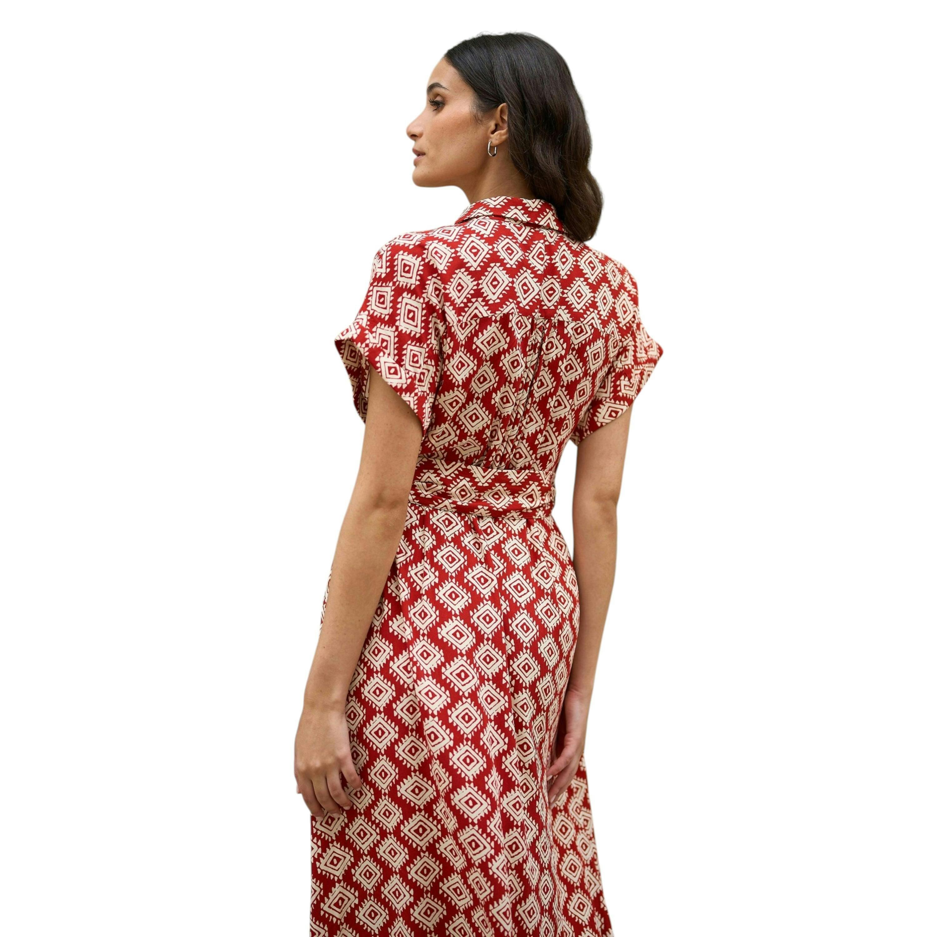 Yumi Red Viscose Midi Shirt Dress With Matching Belt , view 3 of 4