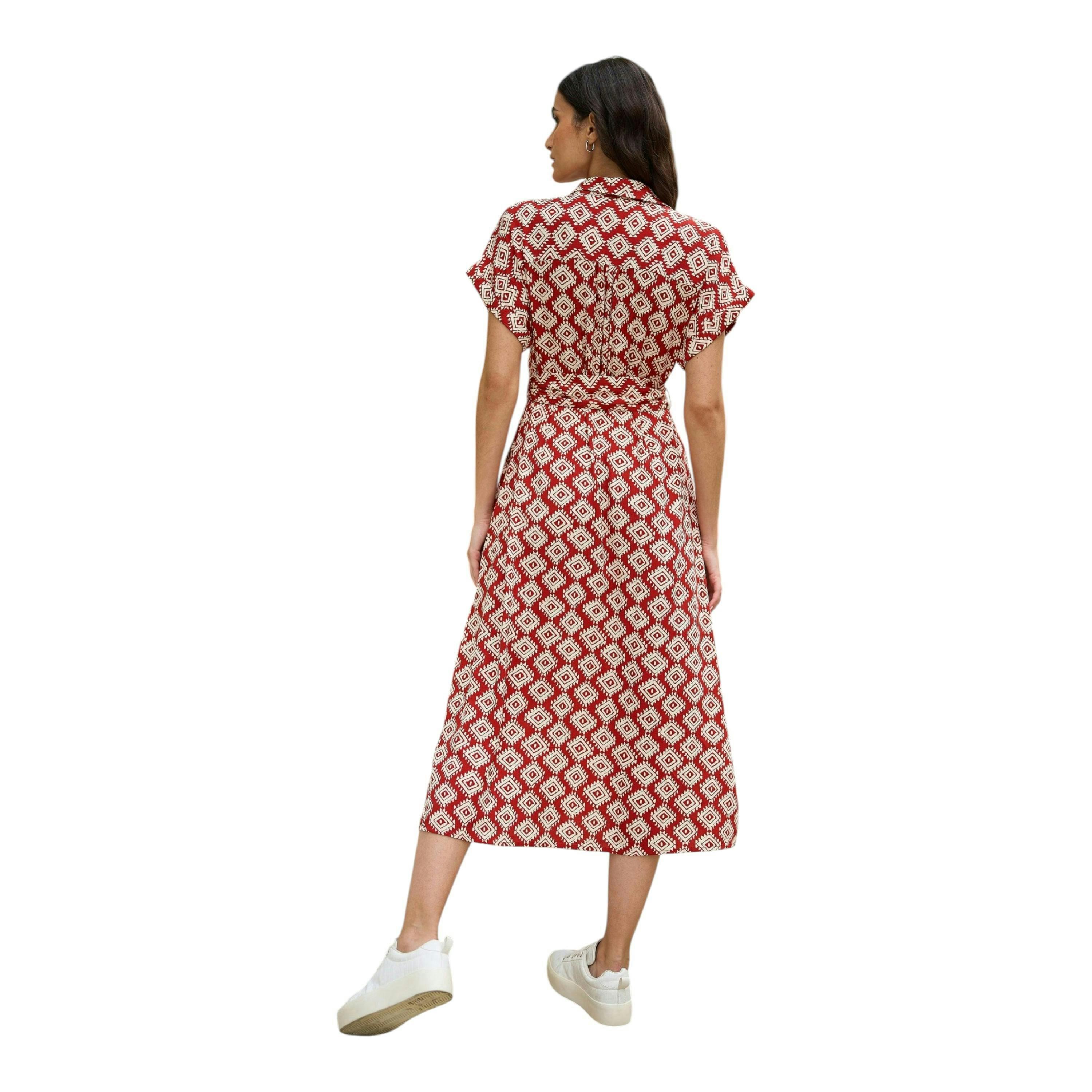 Yumi Red Viscose Midi Shirt Dress With Matching Belt , view 4 of 4