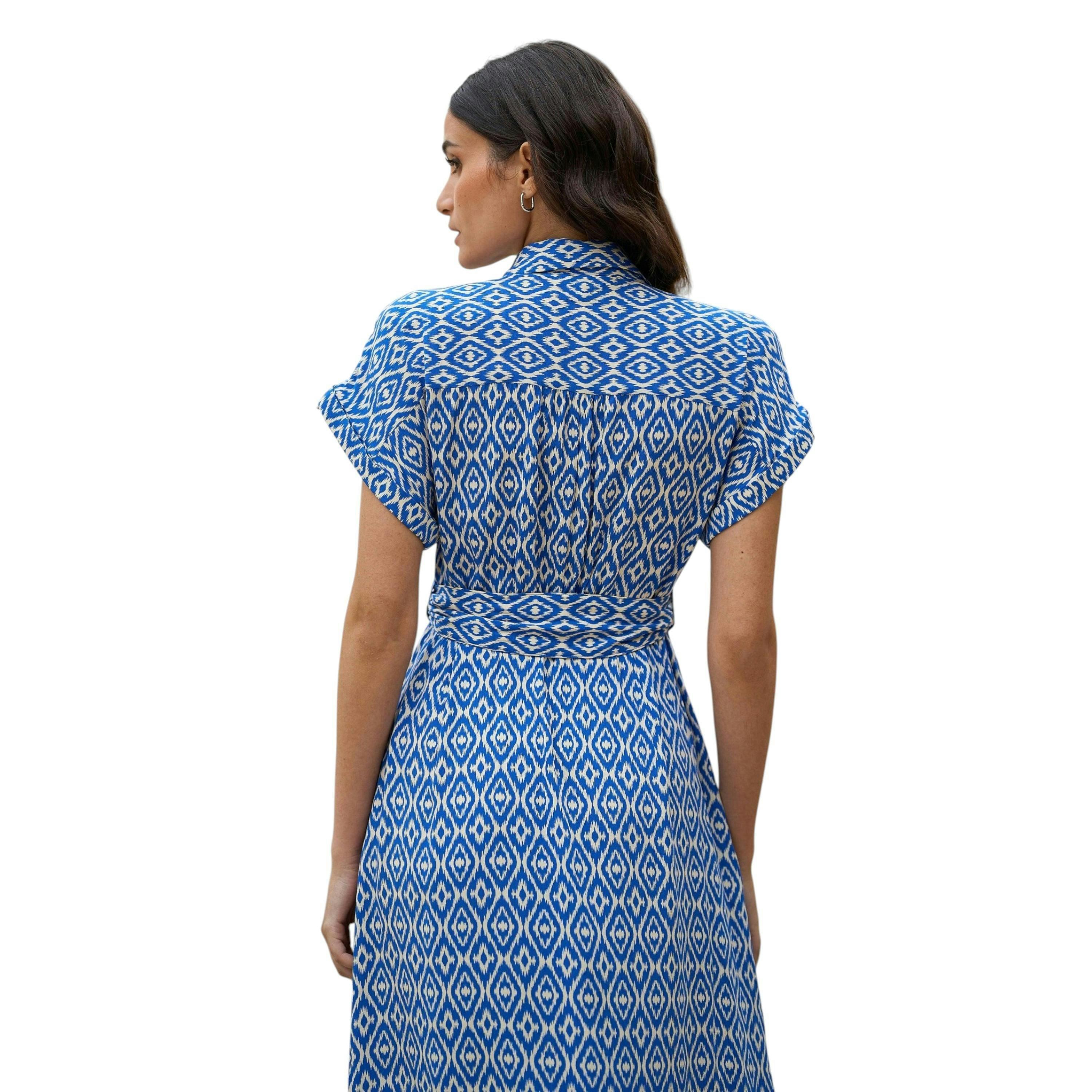 Yumi Blue Viscose Midi Shirt Dress With Matching Belt , view 3 of 5