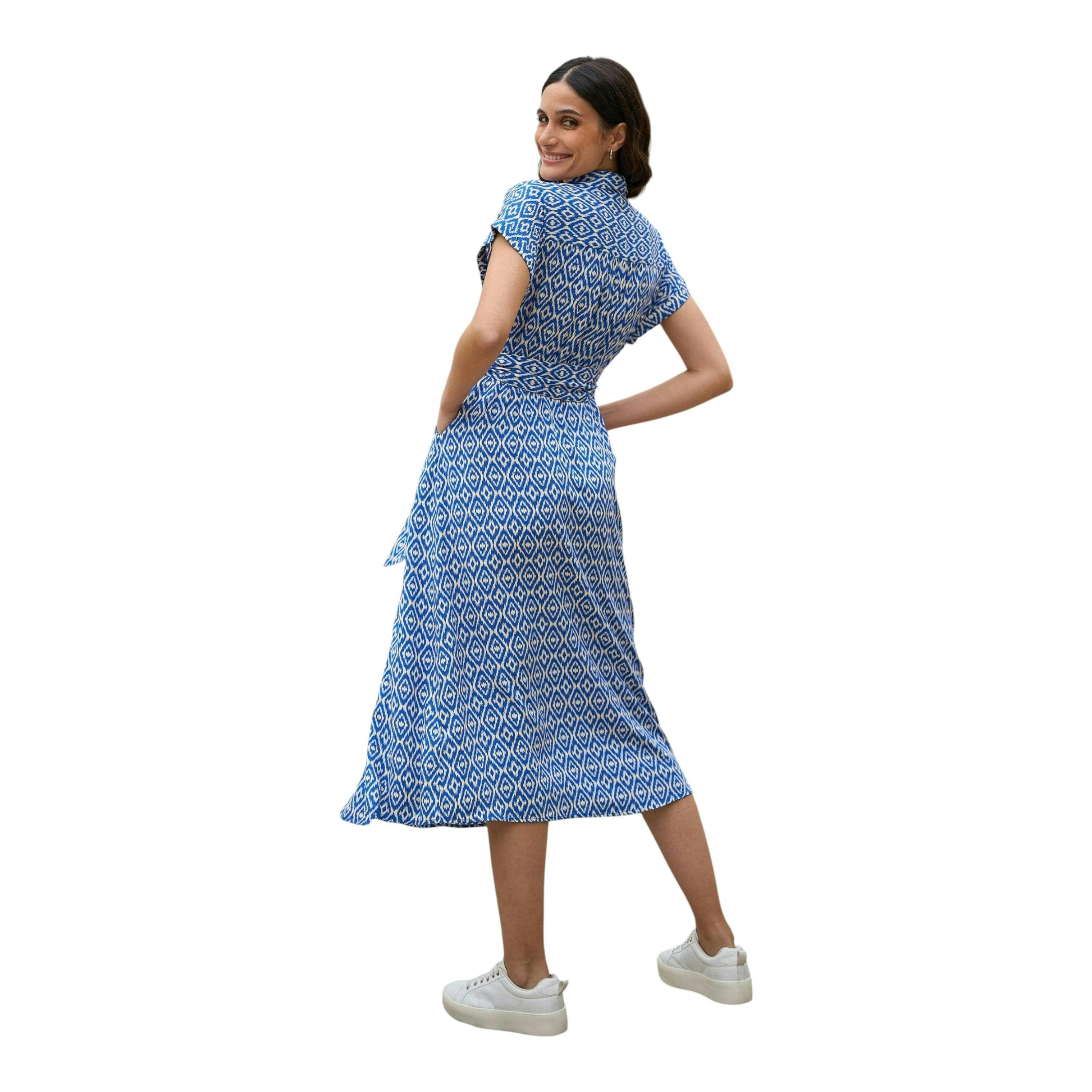 Yumi Blue Viscose Midi Shirt Dress With Matching Belt , view 4 of 5